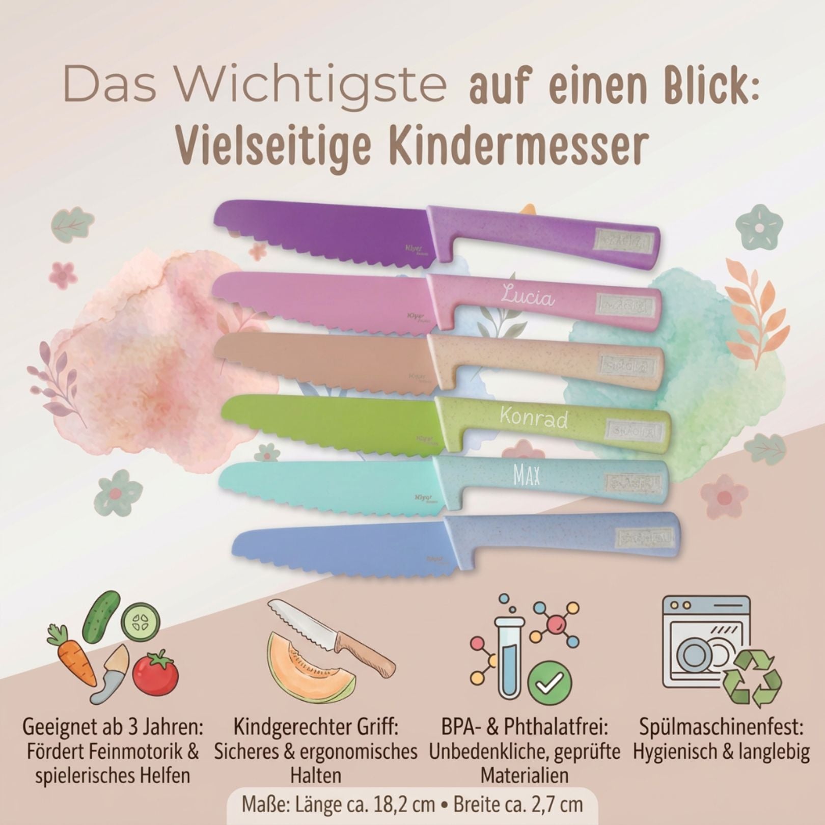 SKÅGFÄ buntes Schneidemesser Kindermesser personalisierbar