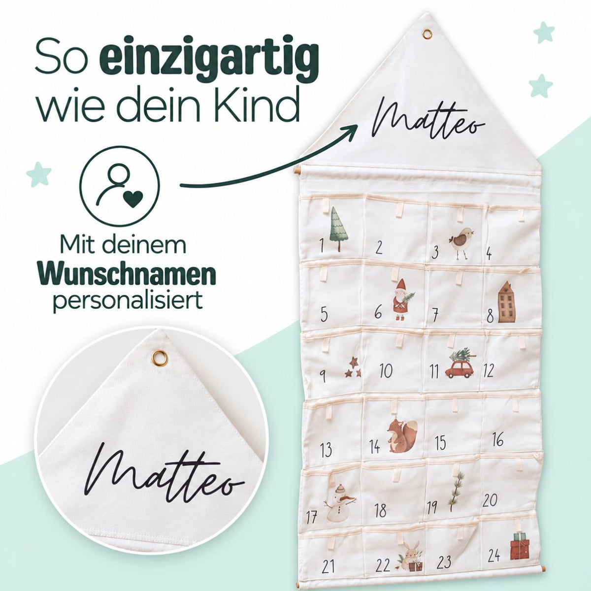 Stoff Adventskalender Haus personalisiert - Neutral