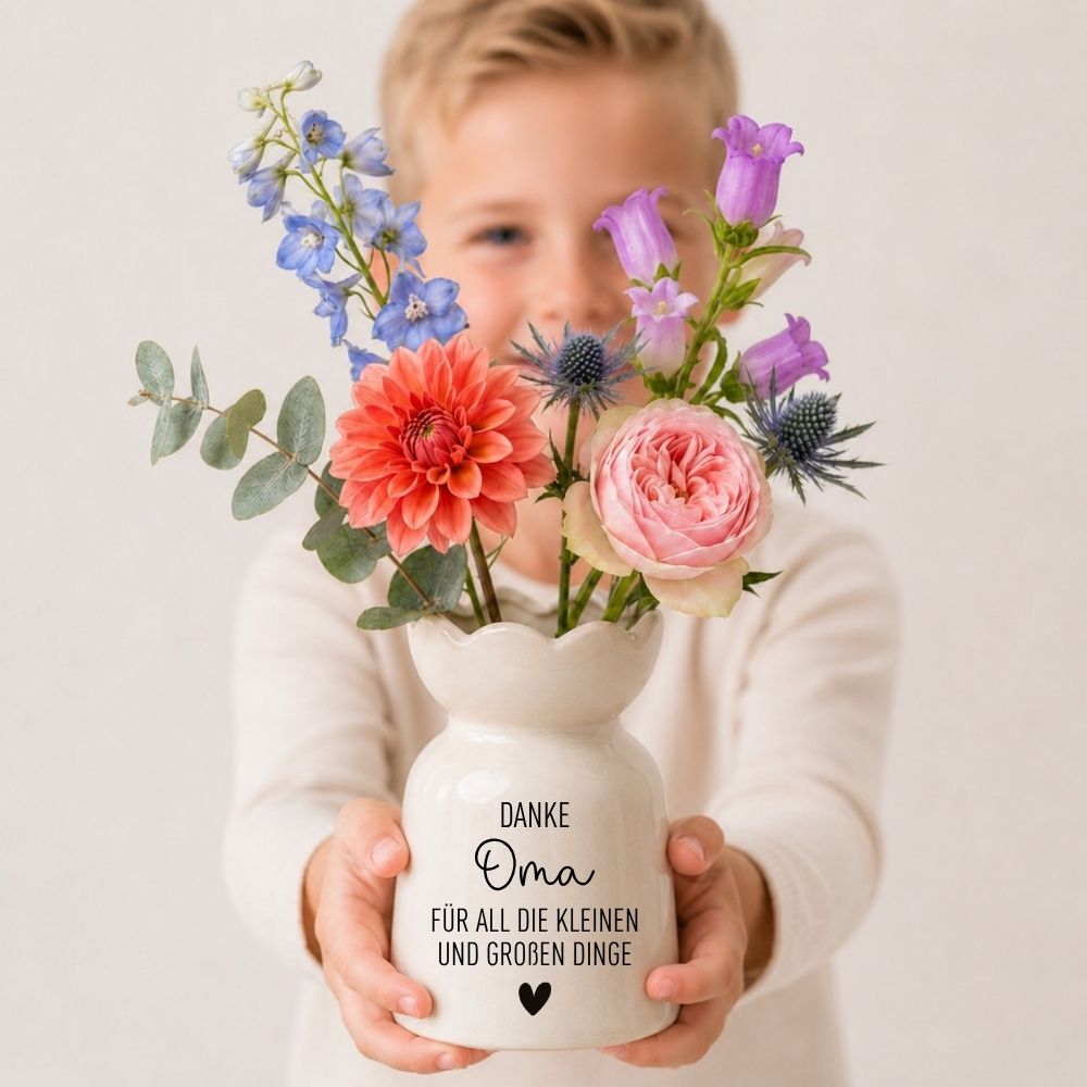 Keramikvase Blumenform - Danke für all die großen und kleinen Dinge