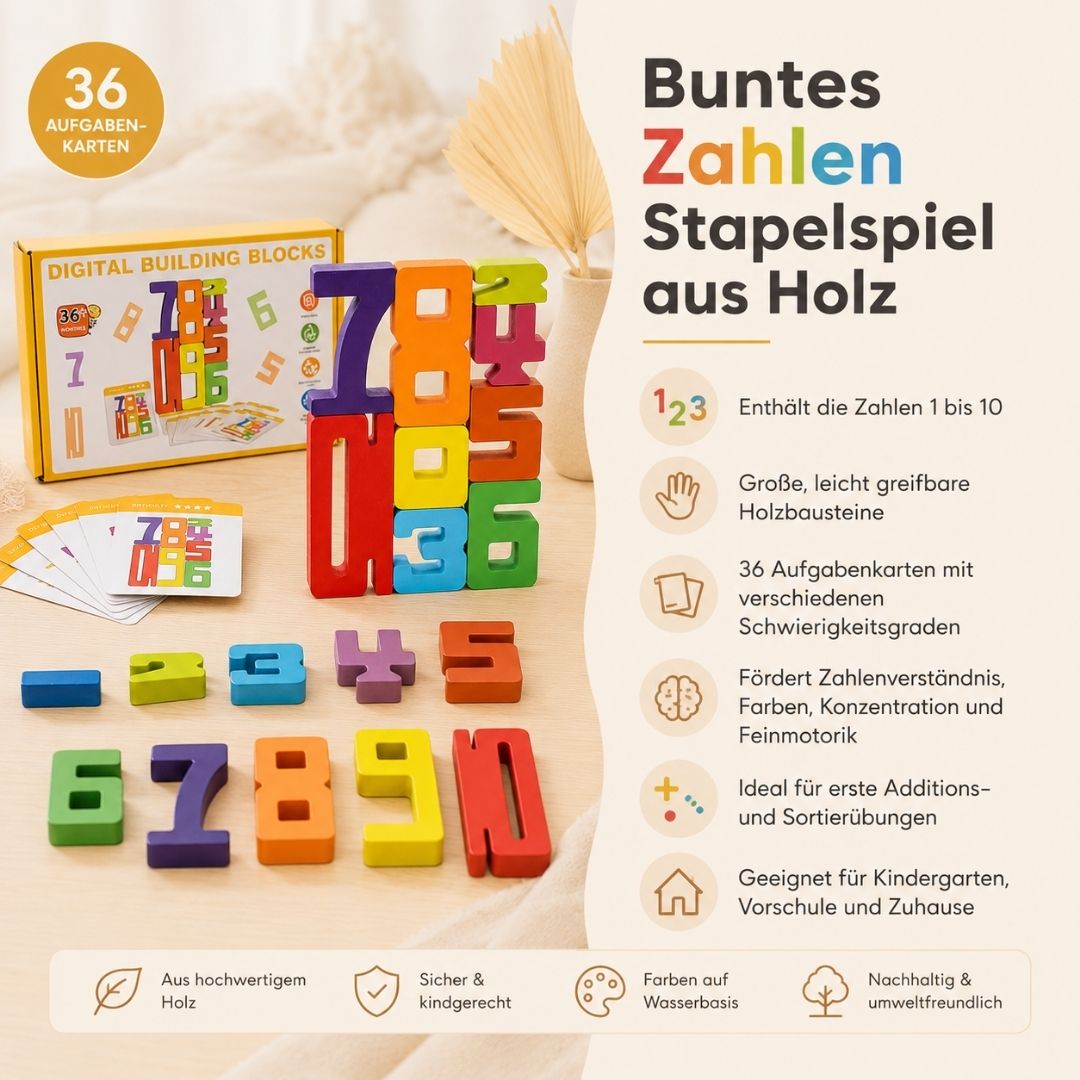 Buntes Zahlen Stapelspiel aus Holz