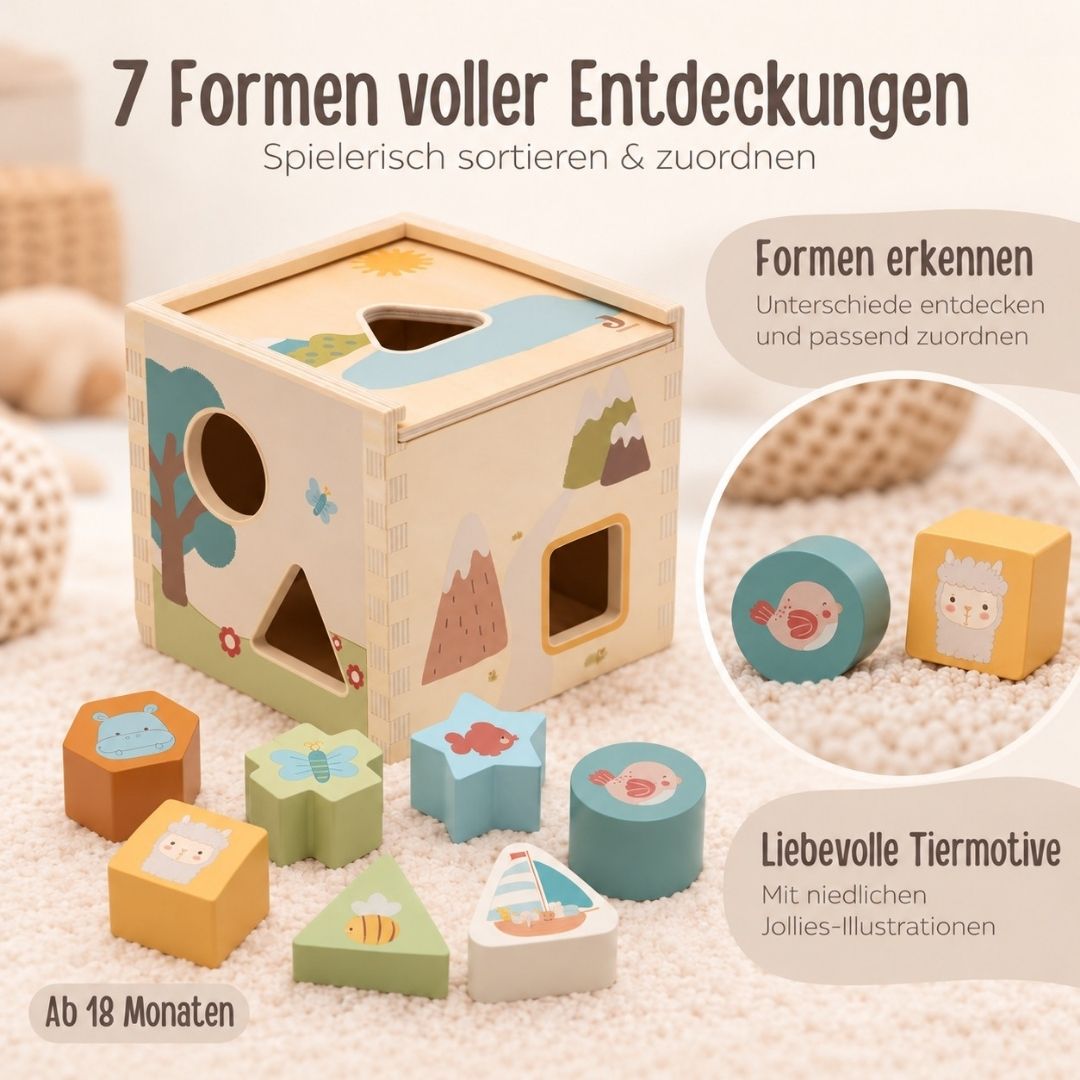 JOLLEIN Formen-Steckspiel aus Holz personalisiert - Tiere Jollies