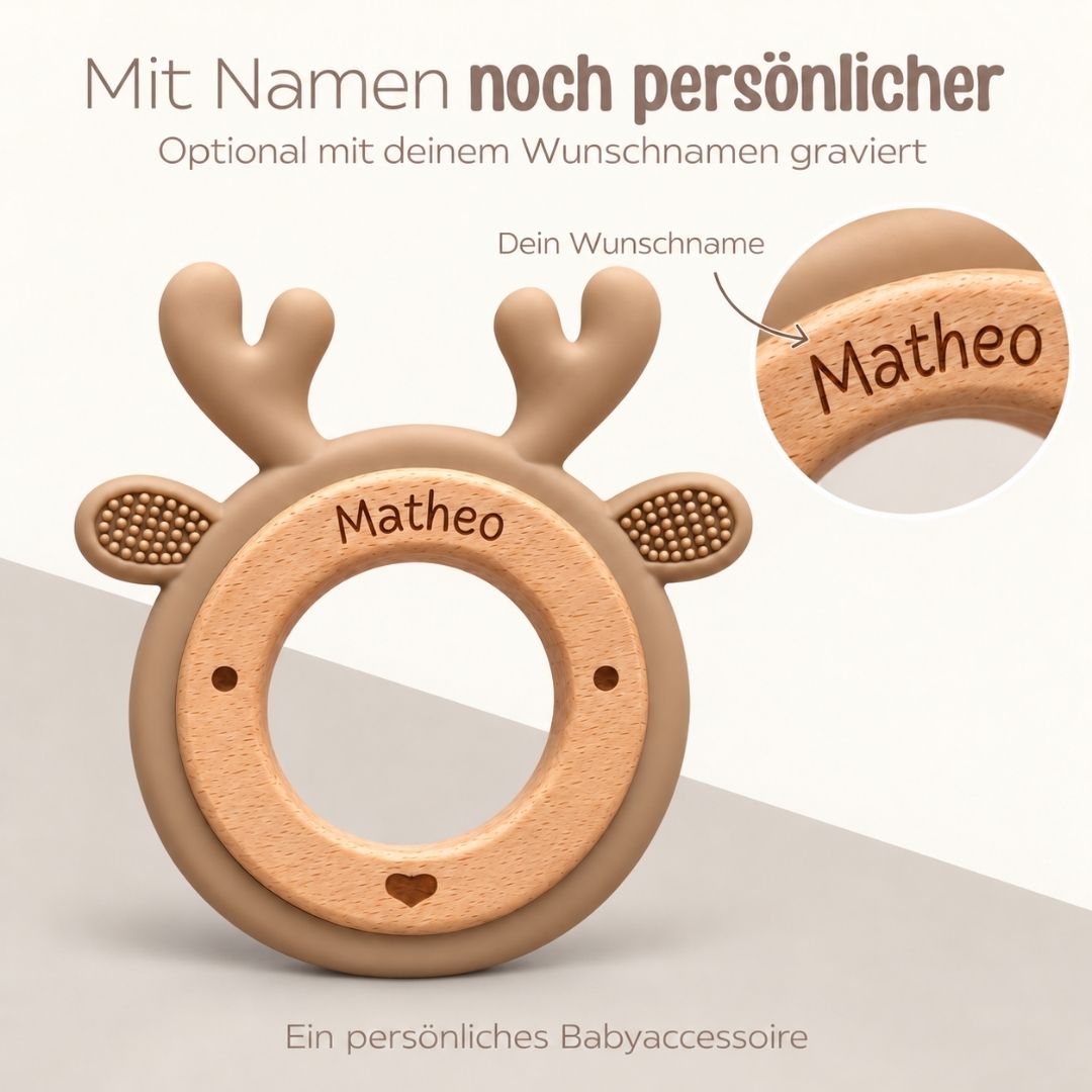 Beißring aus Holz & Silikon personalisiert - Tier