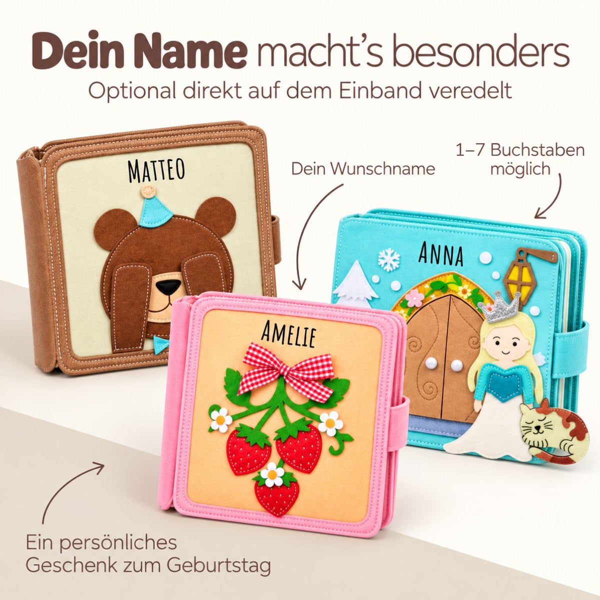 Montessori Beschäftigungsbuch aus Filz personalisiert