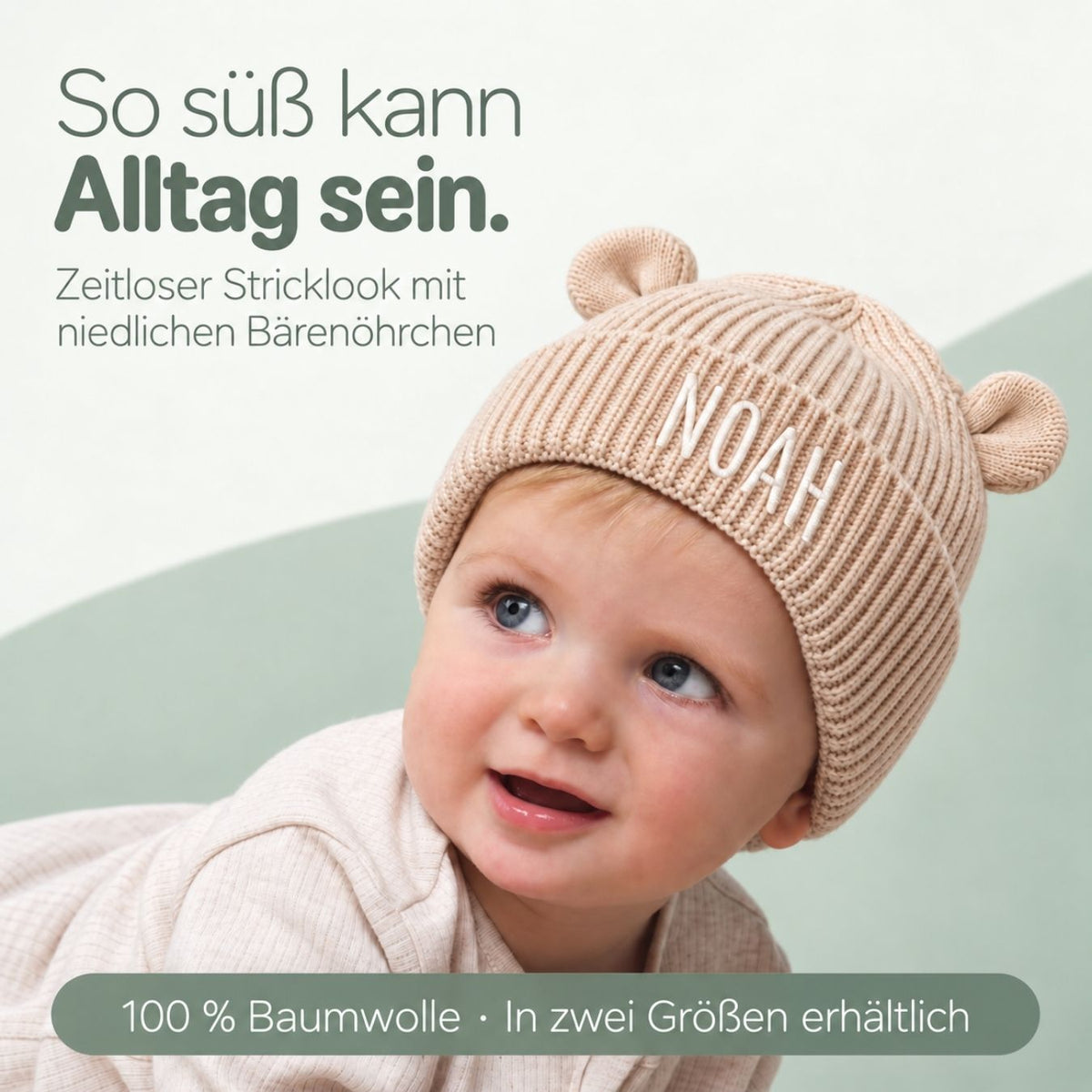 Baby Strickmütze mit Ohren personalisiert