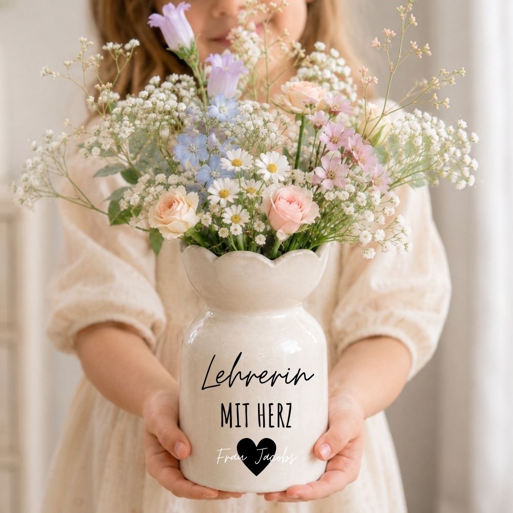Keramikvase Blumenform - Erzieherin/Lehrerin mit Herz