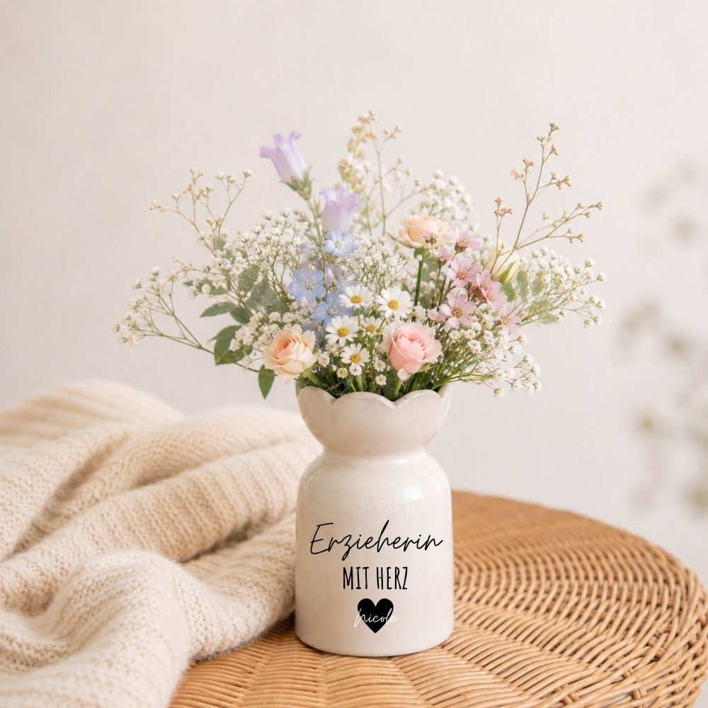 Keramikvase Blumenform - Erzieherin/Lehrerin mit Herz