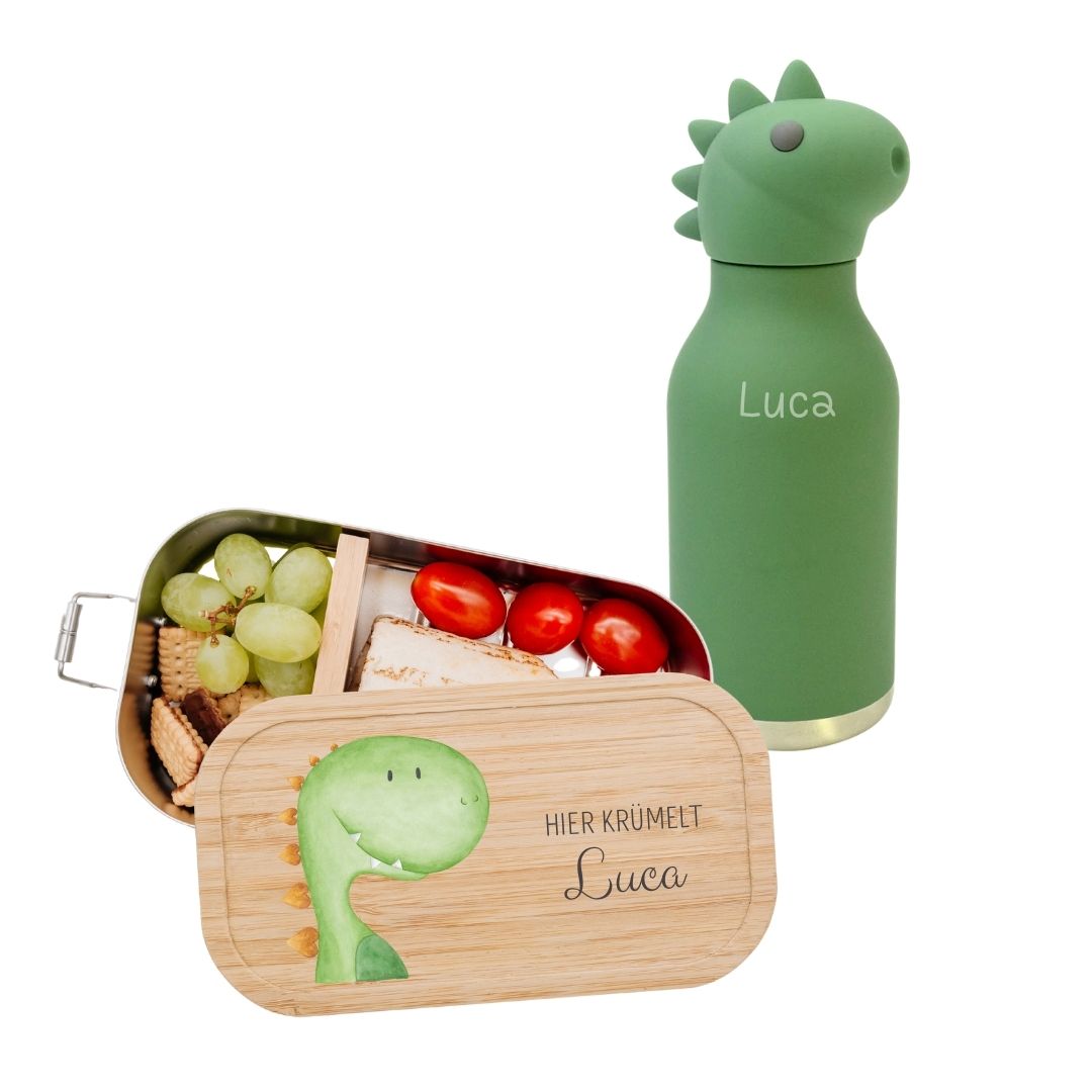 Pausen Bundle - Brotdose + ASOBU Bestie Tier Trinkflasche personalisiert