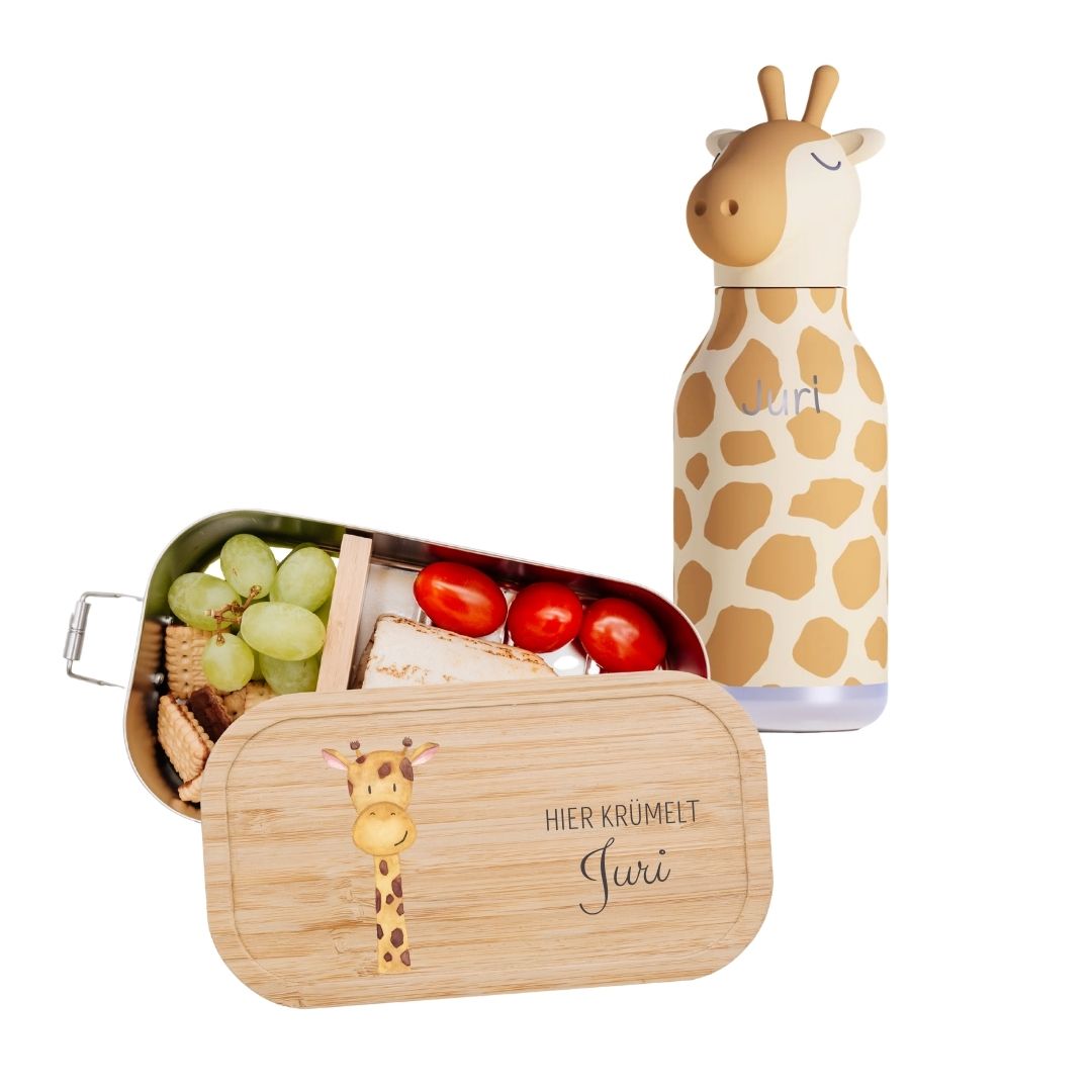Pausen Bundle - Brotdose + ASOBU Bestie Tier Trinkflasche personalisiert