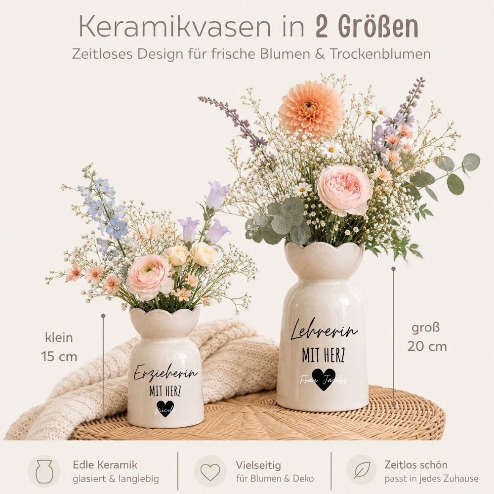 Keramikvase Blumenform - Erzieherin/Lehrerin mit Herz