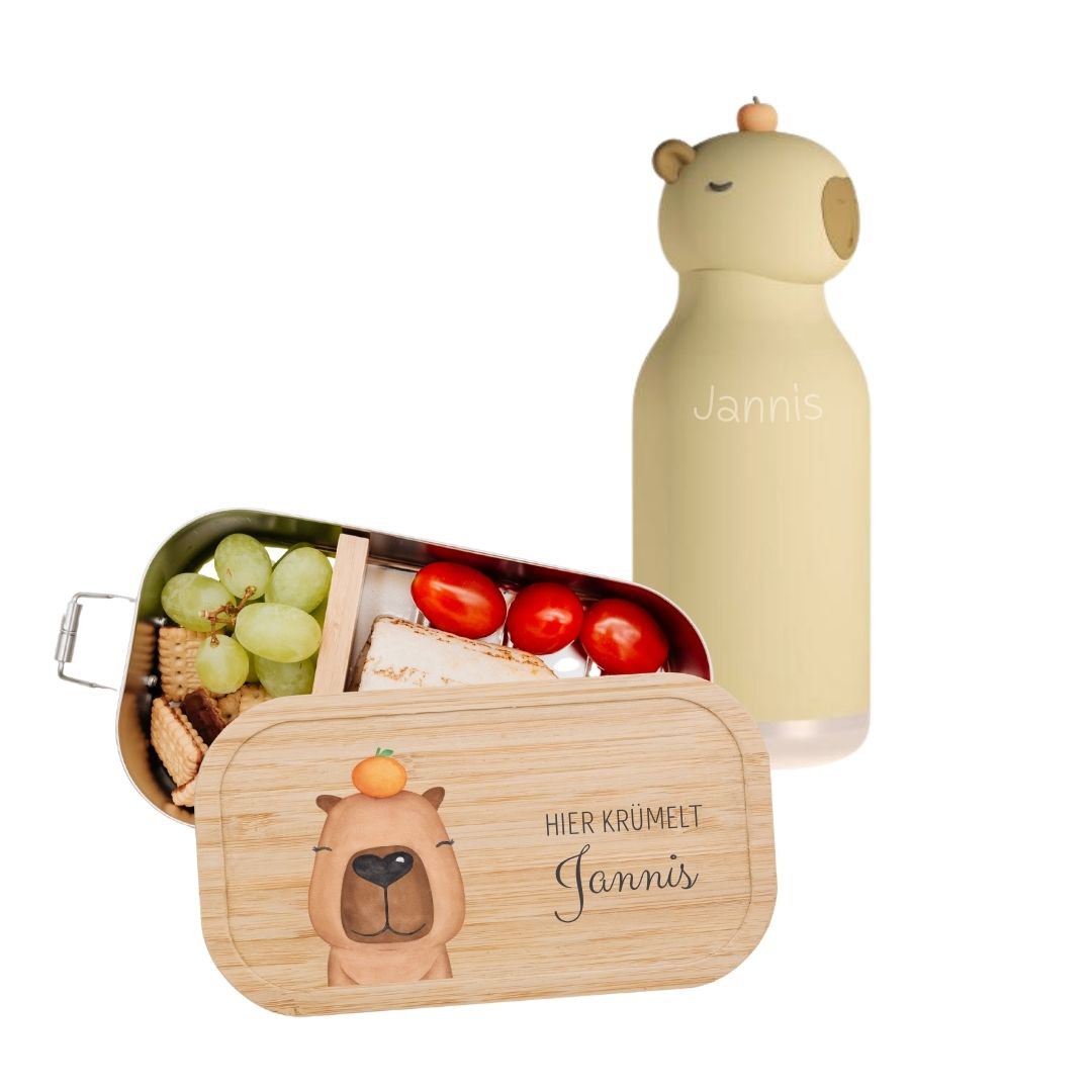 Pausen Bundle - Brotdose + ASOBU Bestie Tier Trinkflasche personalisiert