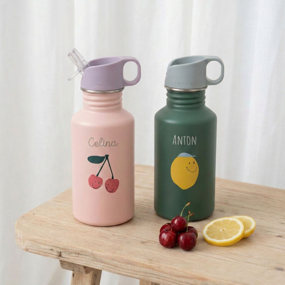 LÄSSIG Edelstahl Kinder Trinkflasche personalisiert - Happy Fruits