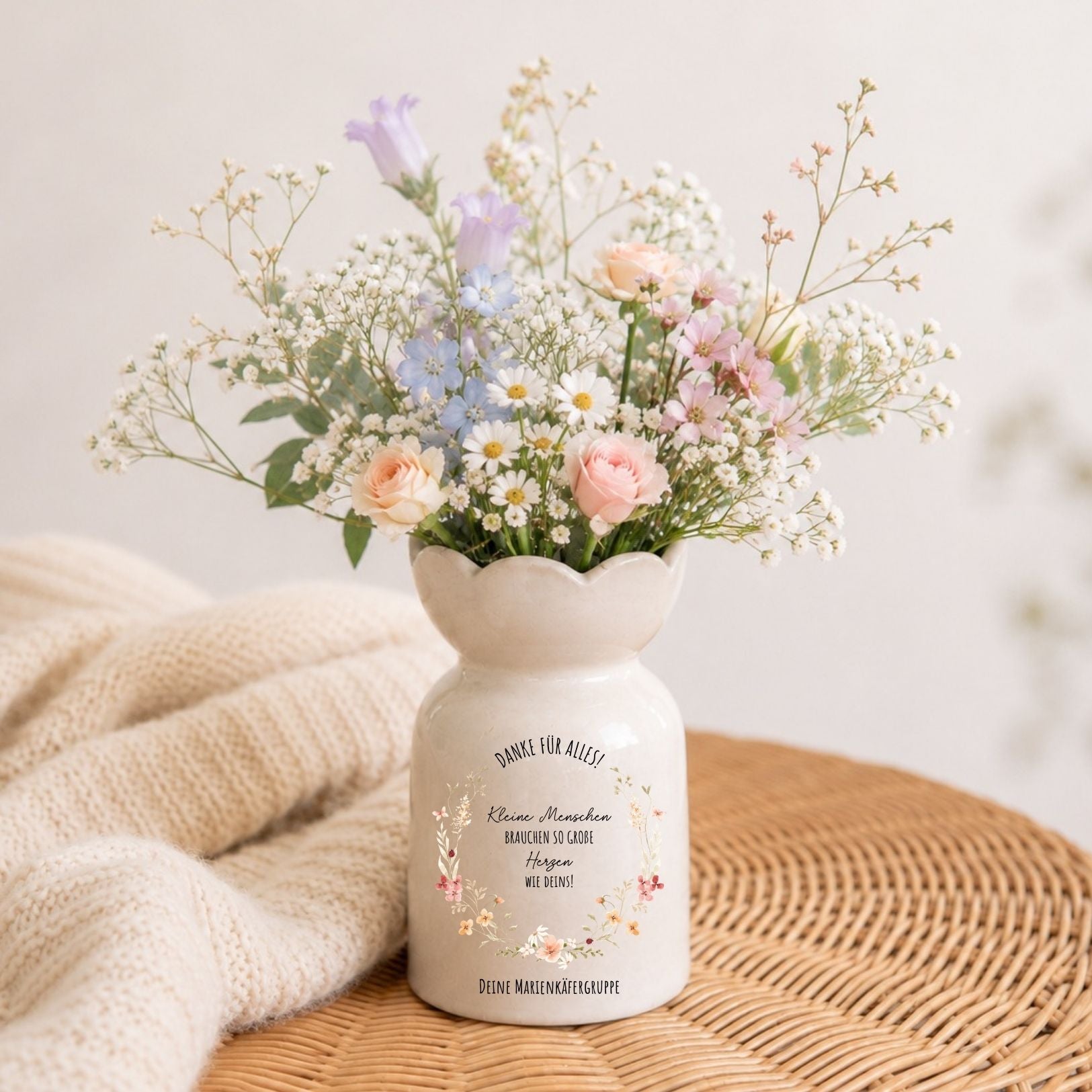 Keramikvase Blumenform - Kleine Menschen brauchen so große Herzen wie deins