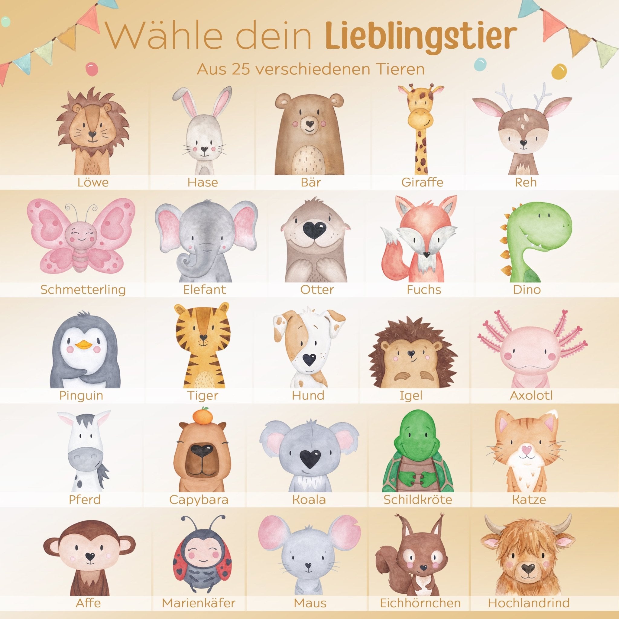 3 in 1 Spardose Keramik personalisiert - Tier Girlande Aquarell - wunderwunsch