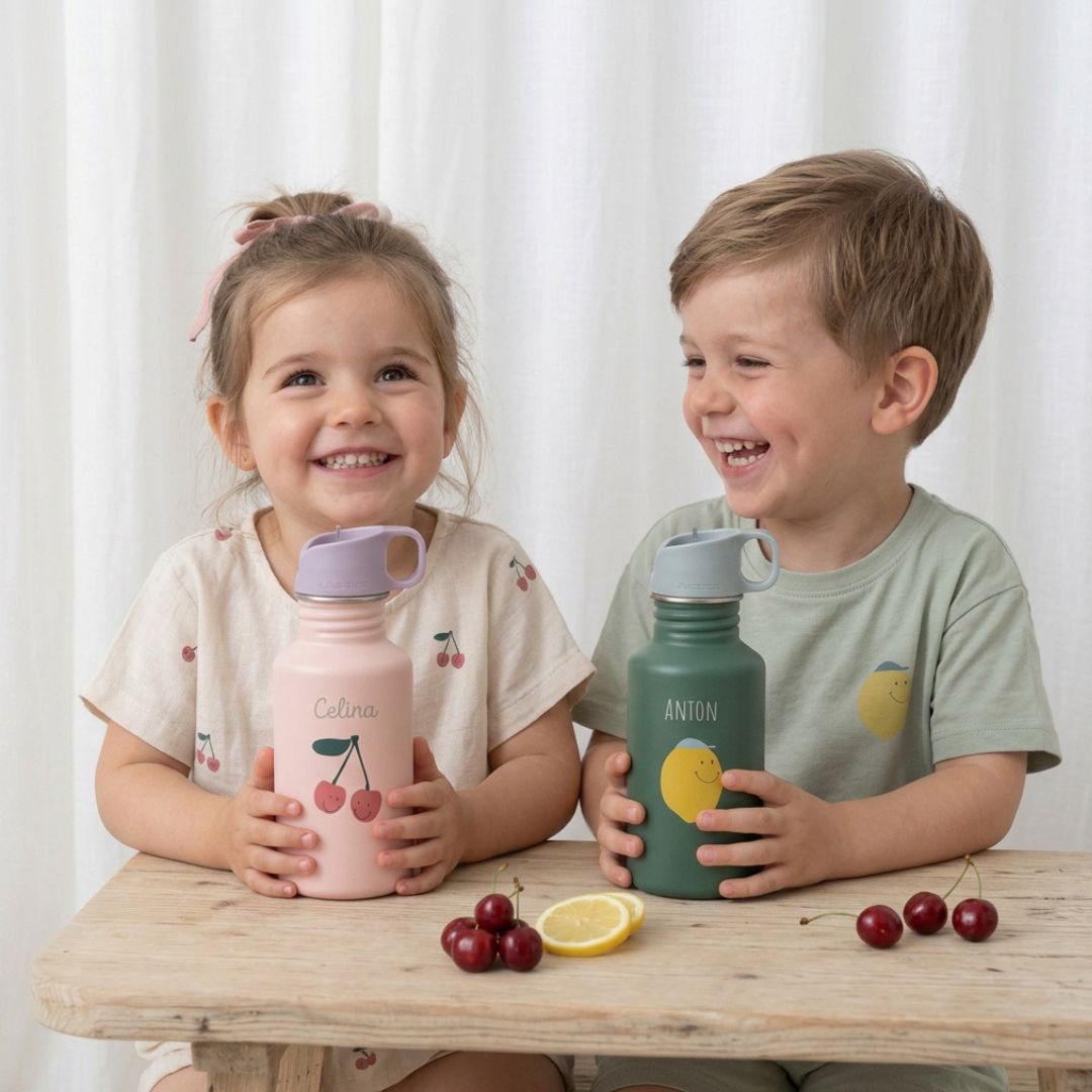LÄSSIG Edelstahl Kinder Trinkflasche personalisiert - Happy Fruits