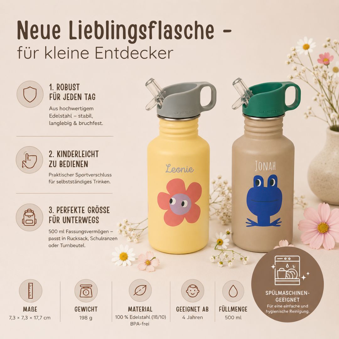 LÄSSIG Edelstahl Kinder Trinkflasche personalisiert - Happy Trails