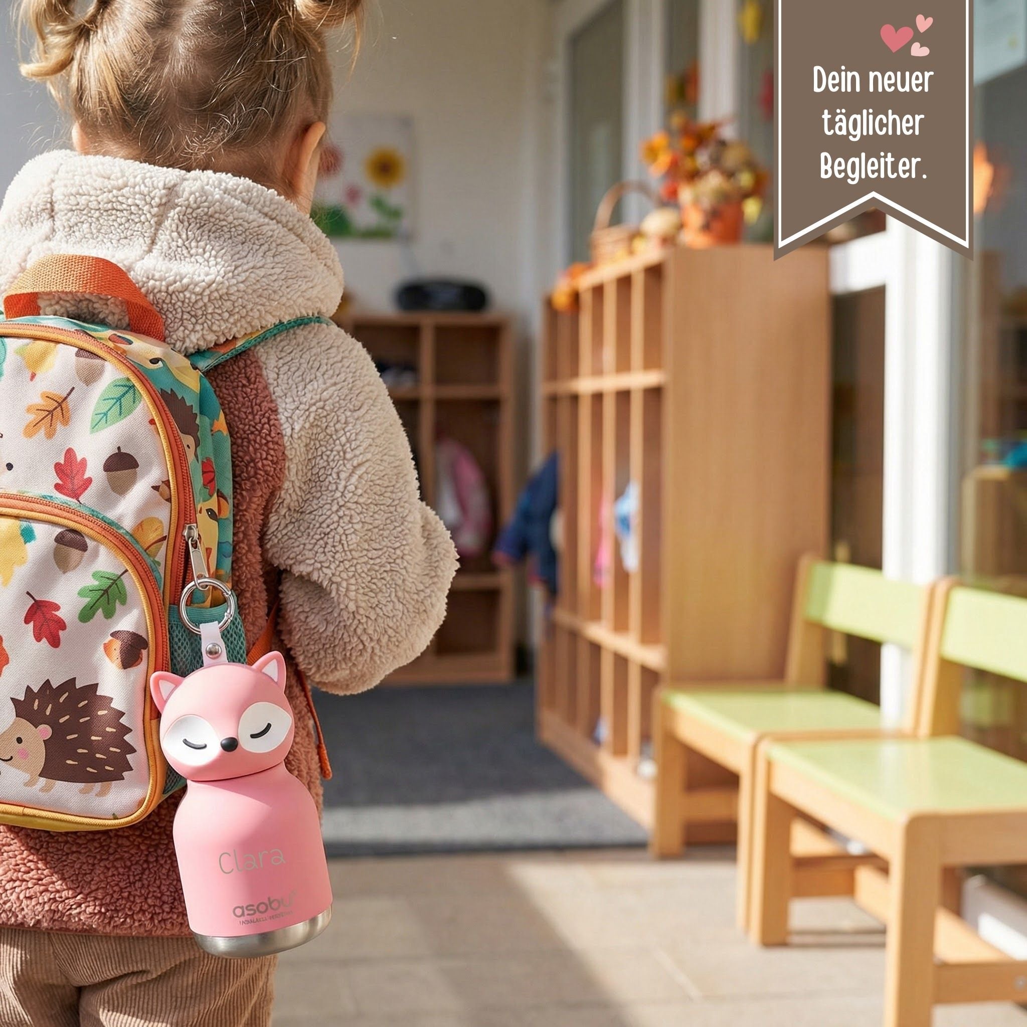 ASOBU Mini Bestie Tier Trinkflasche mit Schlüsselanhänger personalisierbar