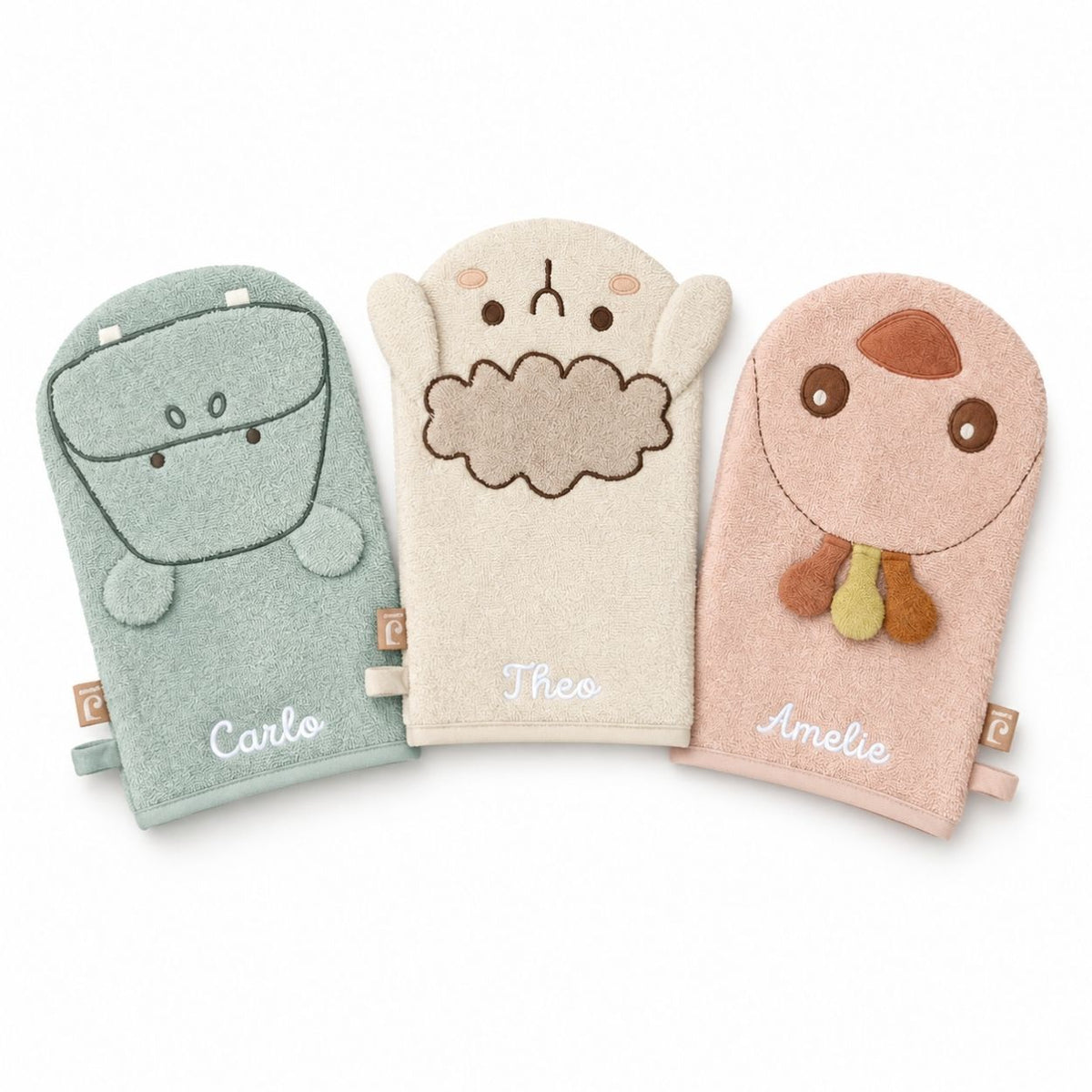 JOLLEIN Baby Waschhandschuh personalisiert - Hippo, Schaf, Strauß