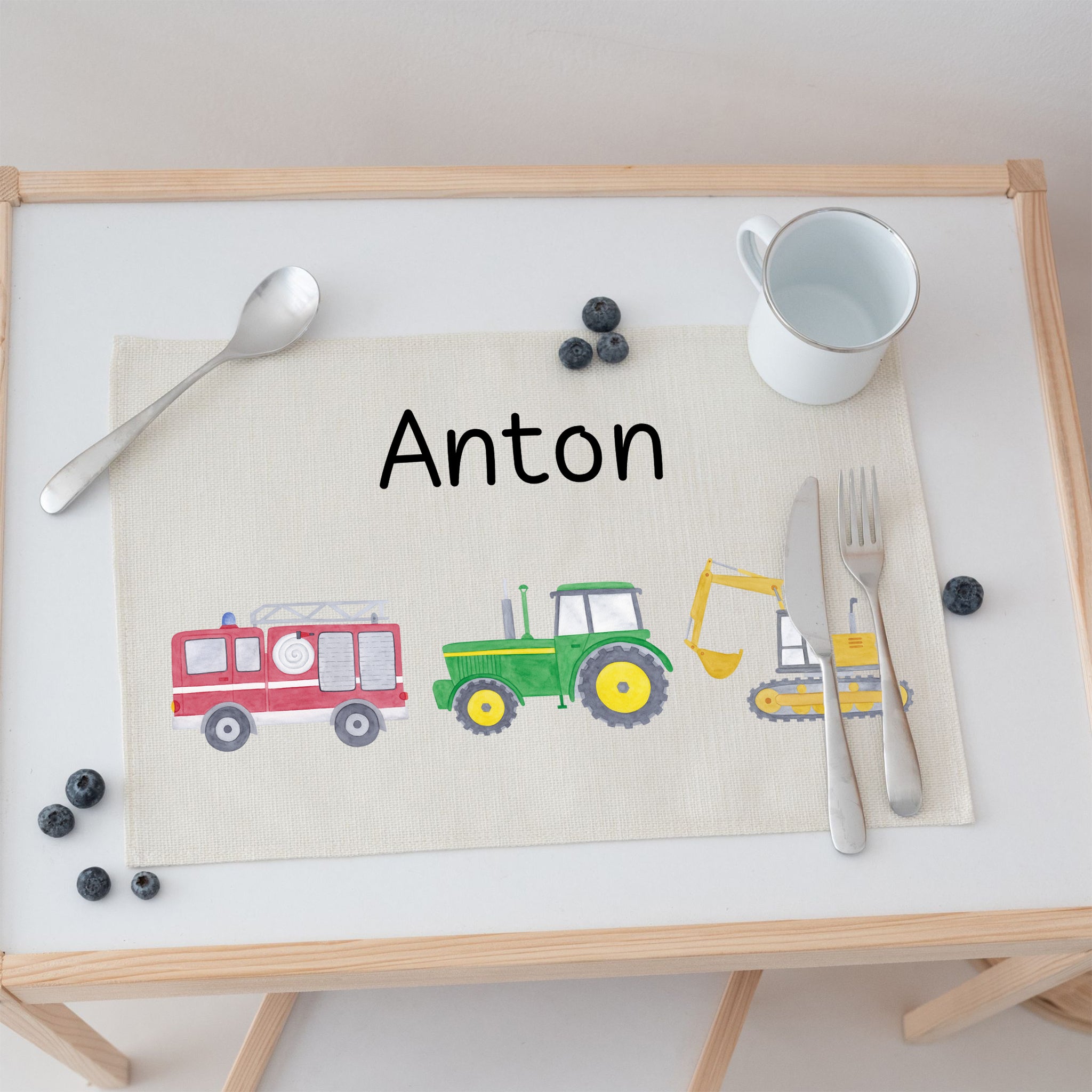 Platzdeckchen personalisiert - Fahrzeuge Aquarell