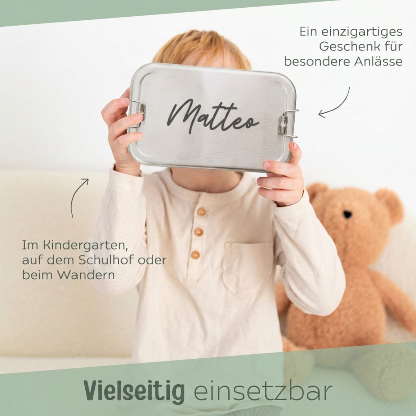 Brotdose Volledelstahl silber personalisiert - Name Gravur