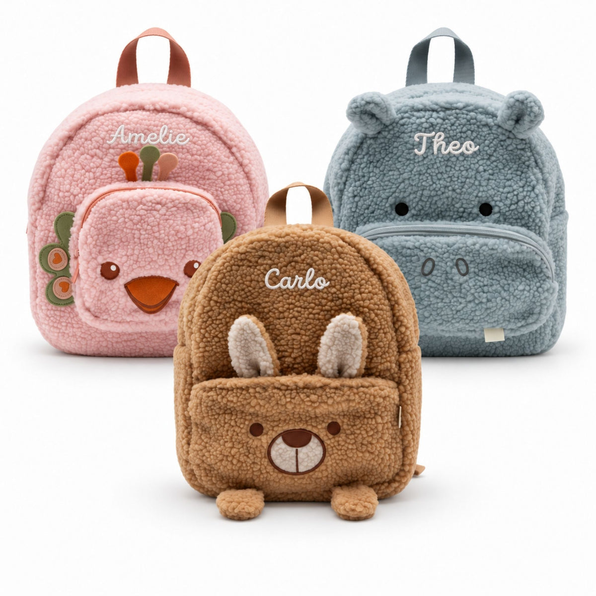JOLLEIN Kinder Rucksack personalisiert - Hase, Hippo, Strauß