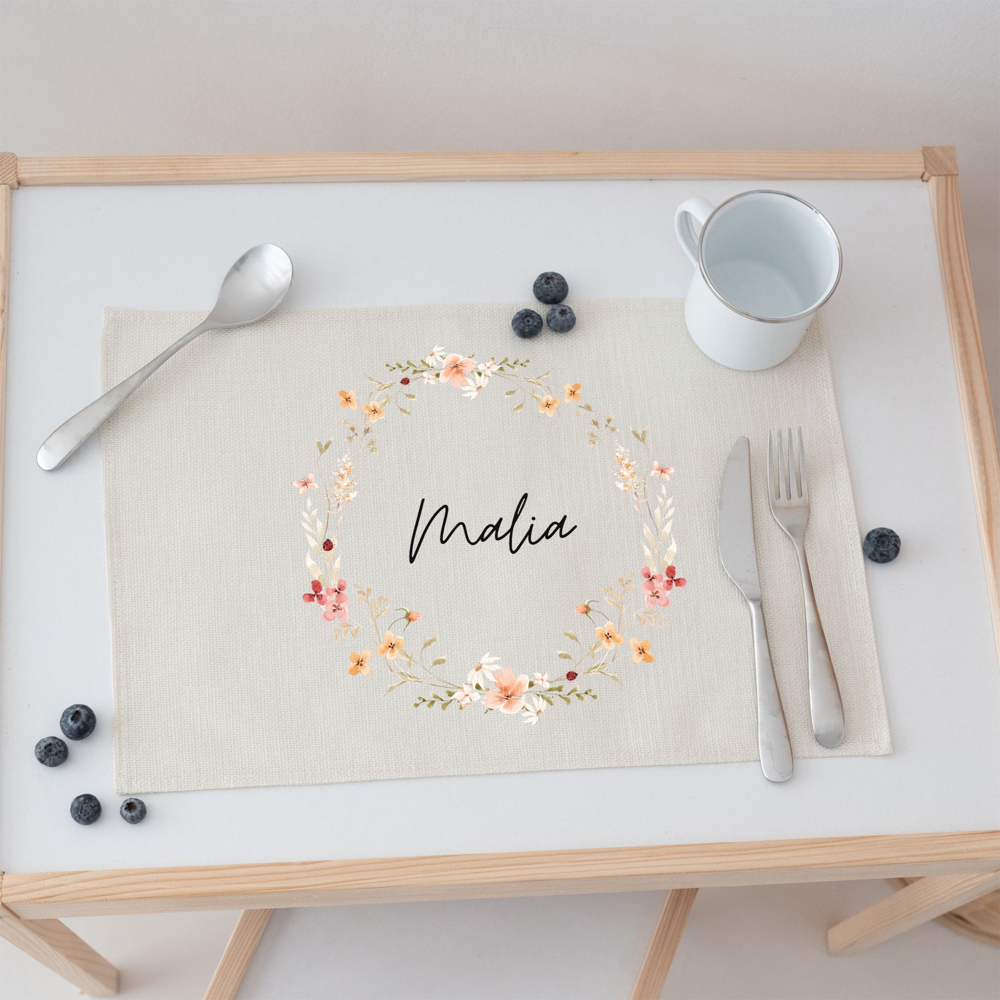 Platzdeckchen personalisiert - Blumenkranz Aquarell