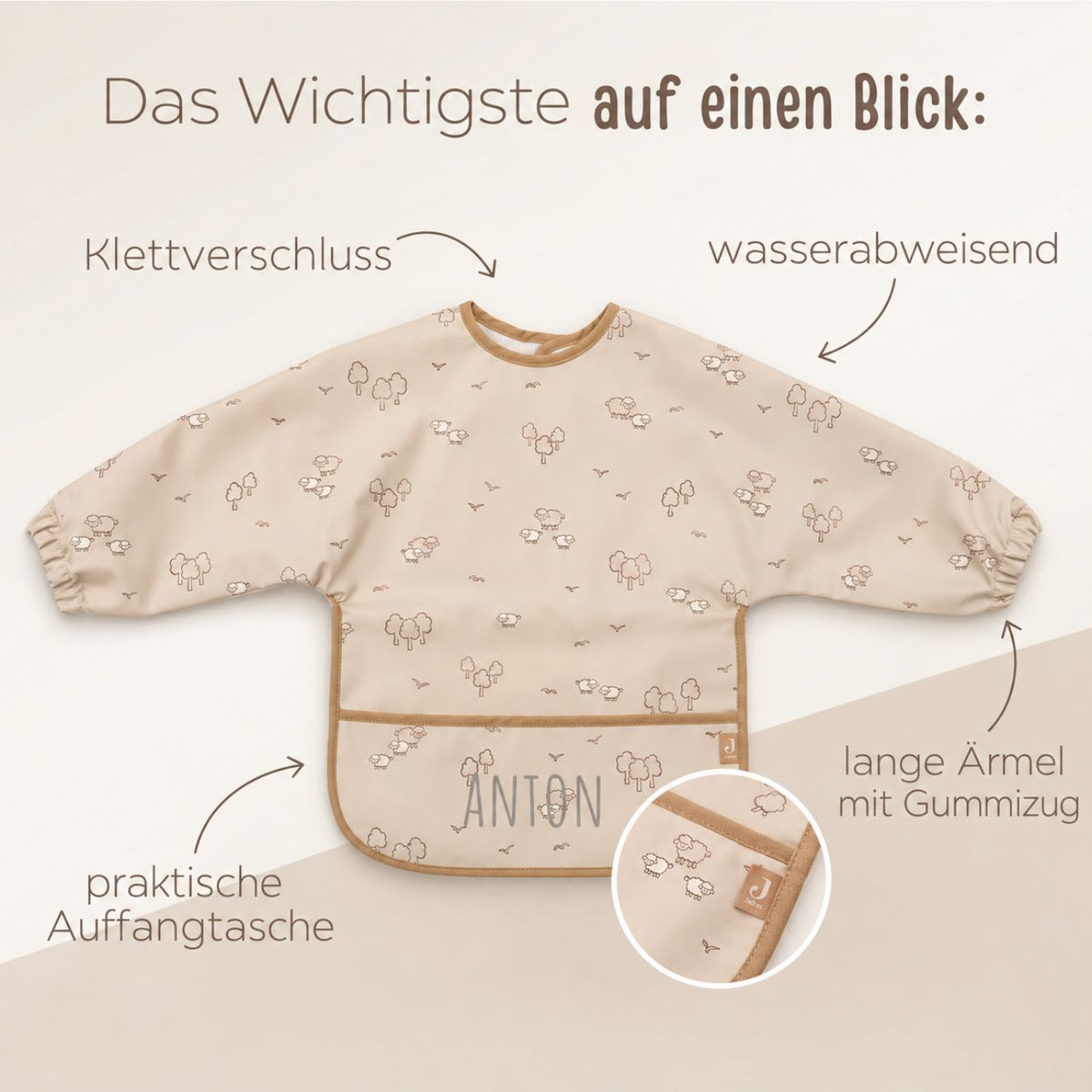 JOLLEIN Lätzchen mit Ärmeln personalisiert - Schafe