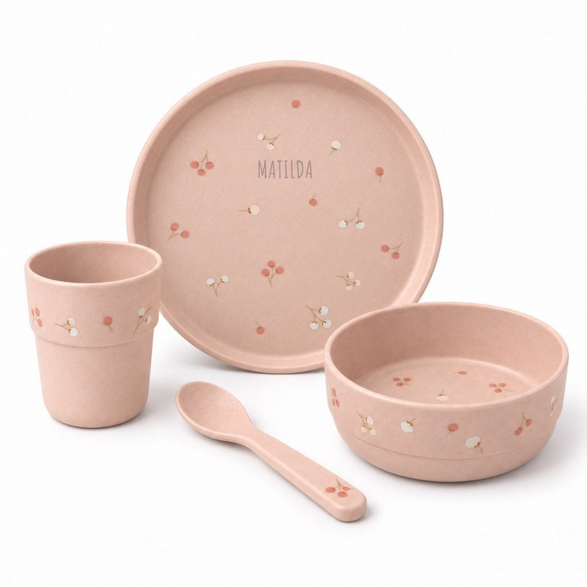 LÄSSIG Geschirr-Set personalisiert - Blüten rosa