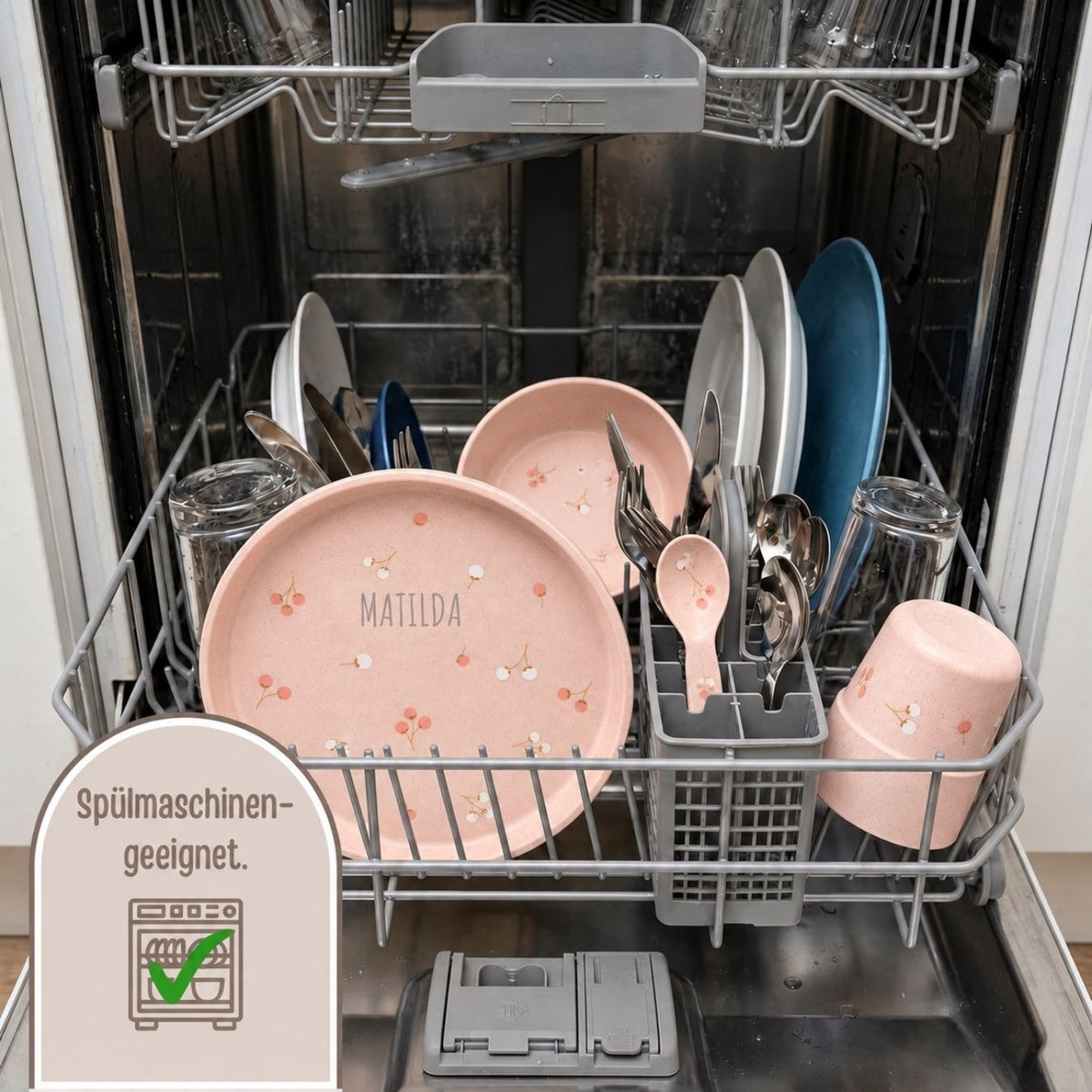 LÄSSIG Geschirr-Set personalisiert - Blüten rosa