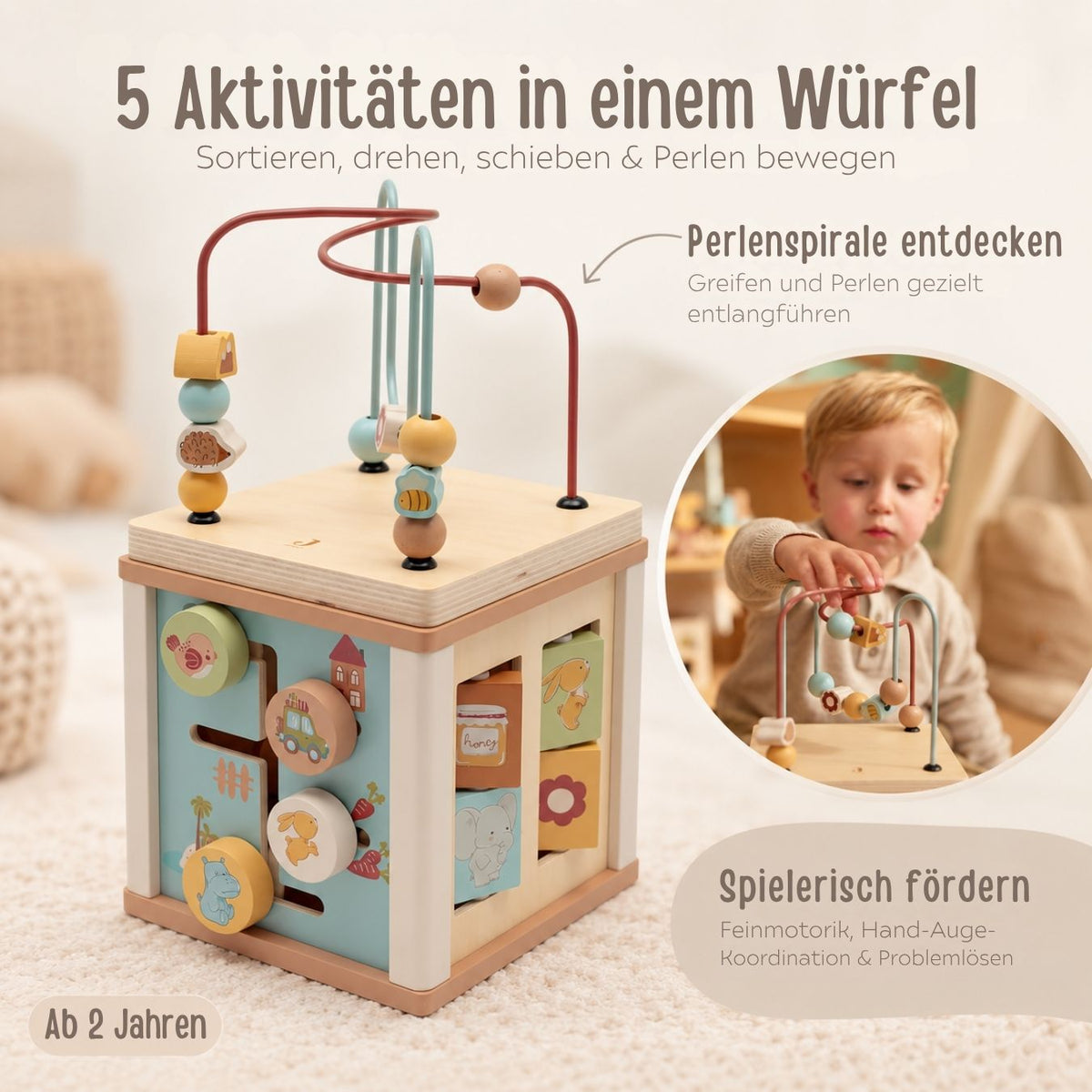 JOLLEIN Motorikwürfel aus Holz personalisiert - Tiere Jollies