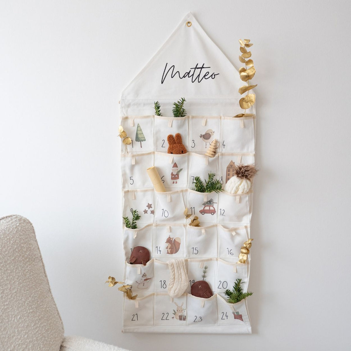 Stoff Adventskalender Haus personalisiert - Neutral