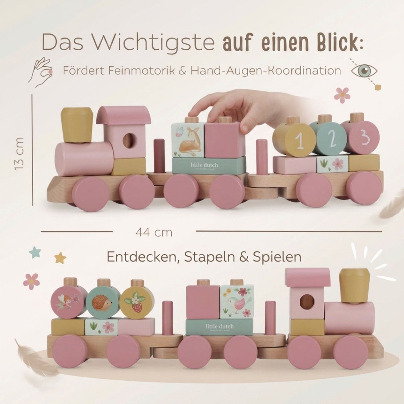 LITTLE DUTCH Holz Eisenbahn mit Steck-Formen - Fairy Garden rosa