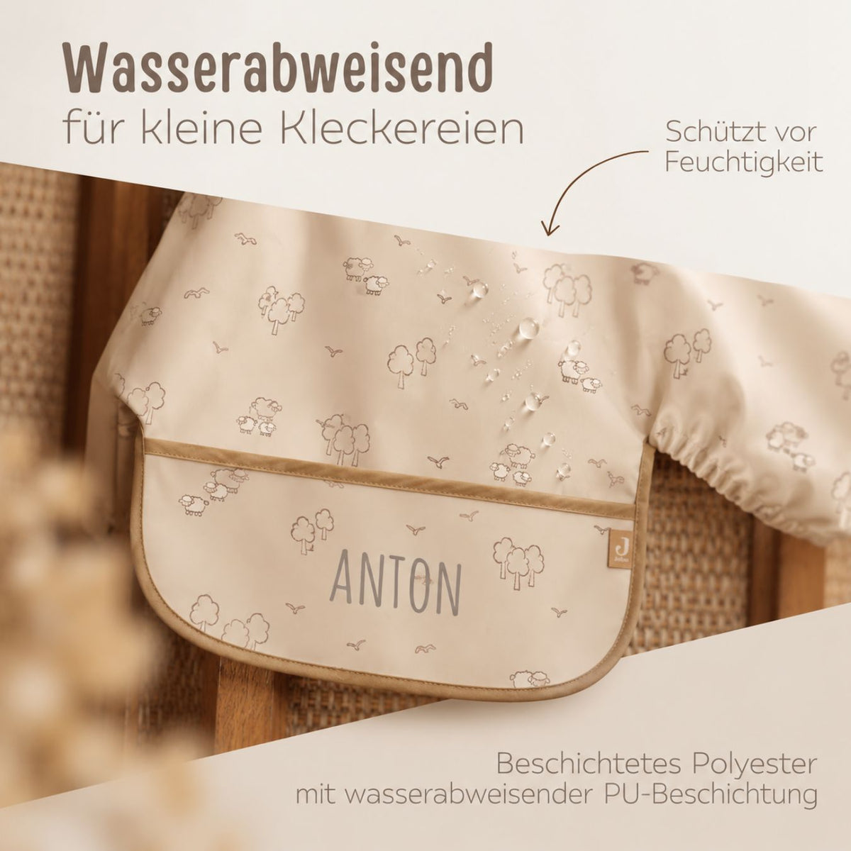 JOLLEIN Lätzchen mit Ärmeln personalisiert - Schafe