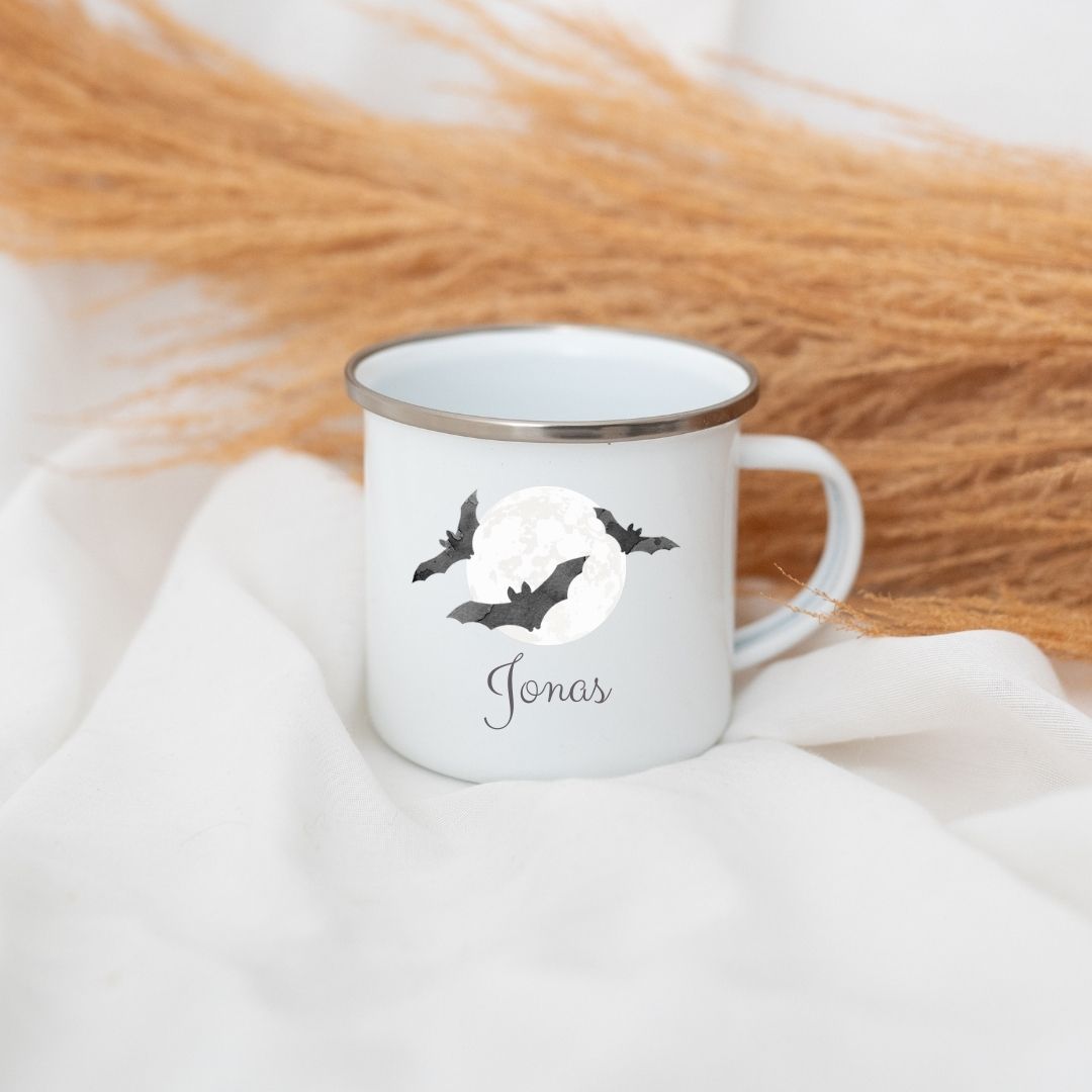 Emaille Kindertasse personalisiert - Halloween Aquarell