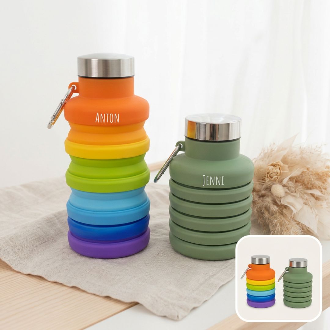 Faltbare Silikon Wasserflasche personalisiert