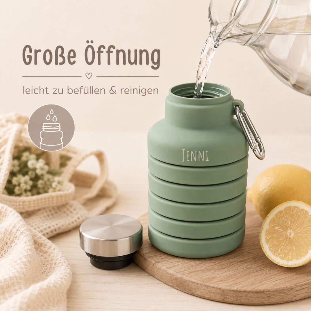 Faltbare Silikon Wasserflasche personalisiert