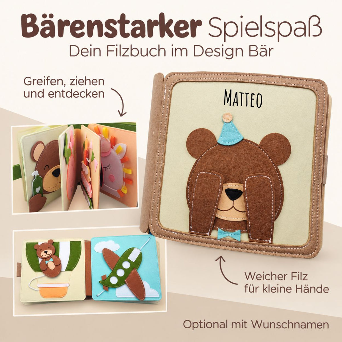 Montessori Beschäftigungsbuch aus Filz personalisiert