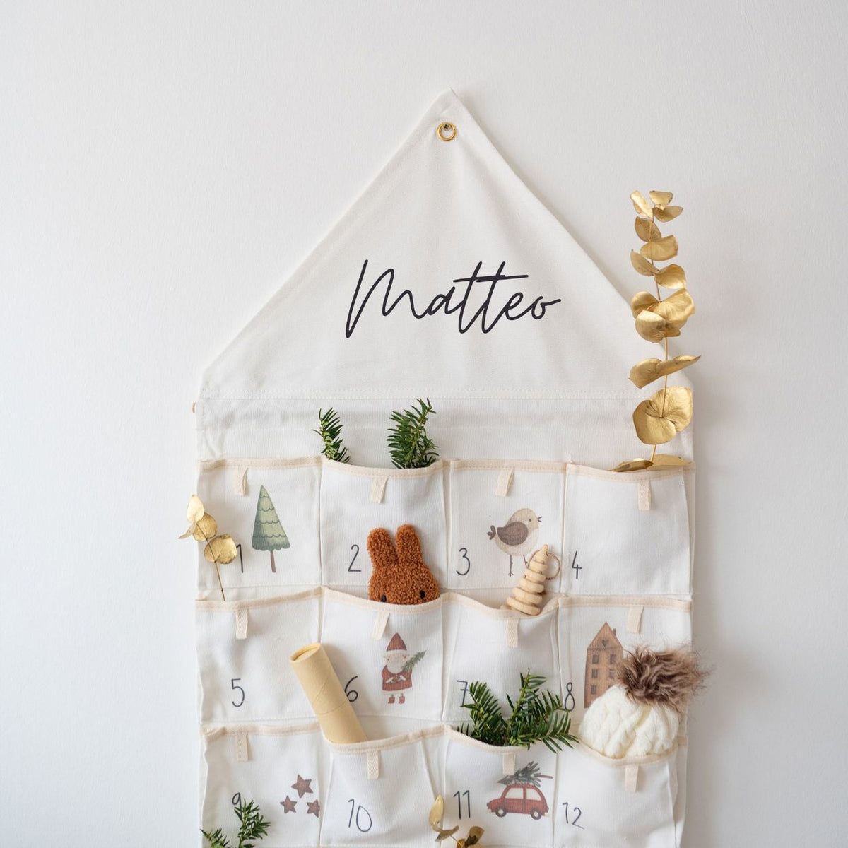 Stoff Adventskalender Haus personalisiert - Neutral