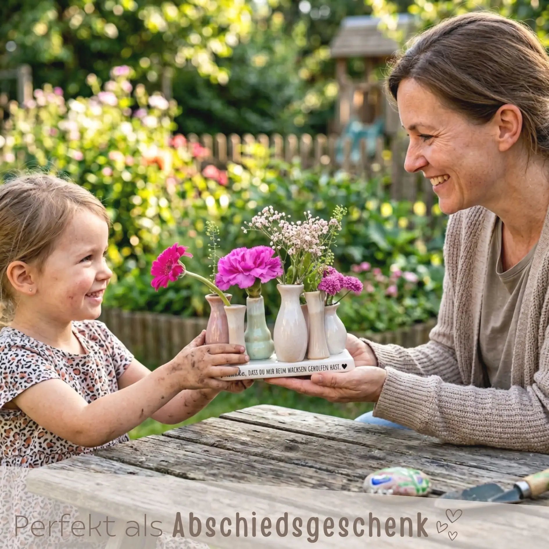 7 Väschen auf Tablett - Danke, dass du beim wachsen geholfen hast - wunderwunsch