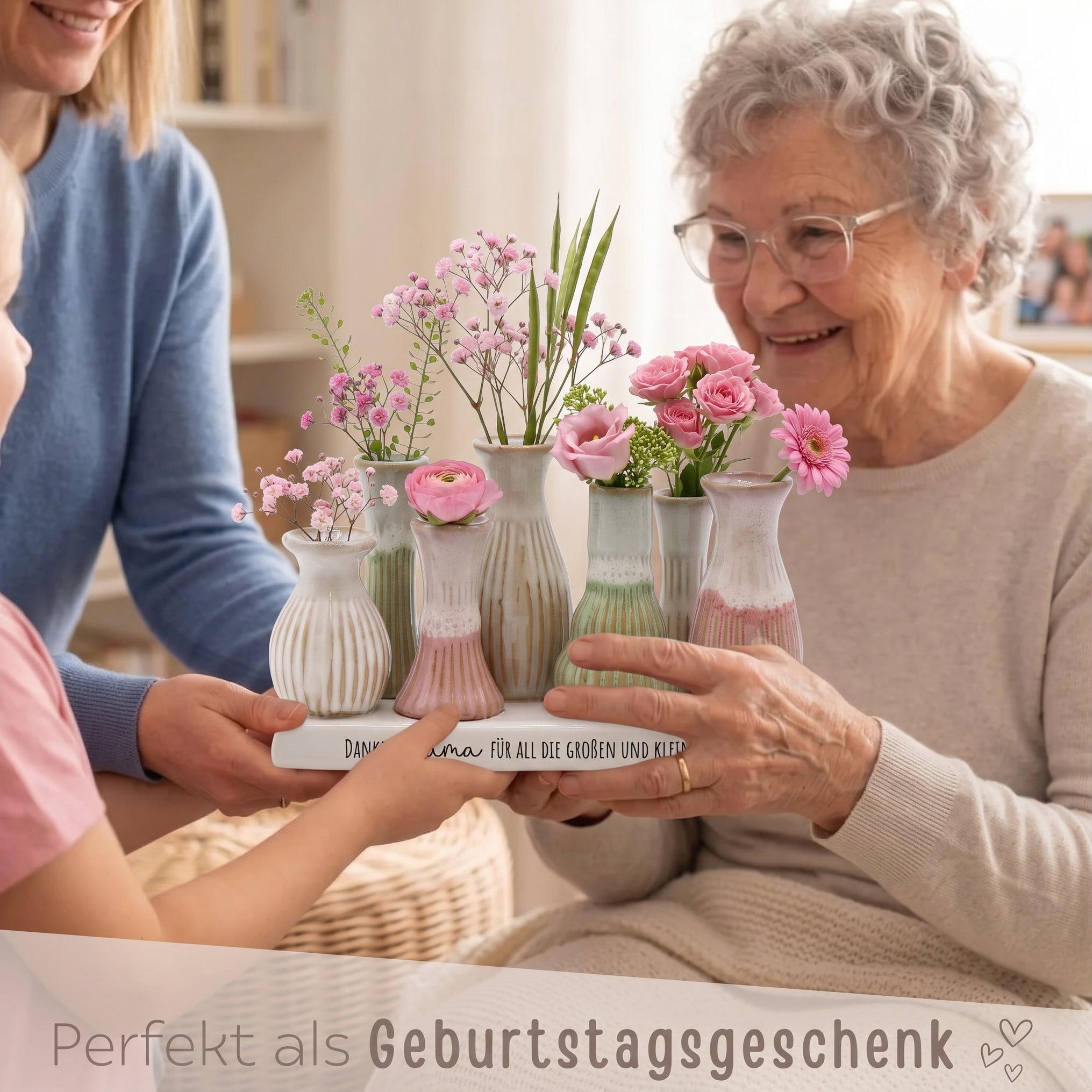 7 Väschen auf Tablett - Danke, für all die kleinen und großen Dinge - wunderwunsch
