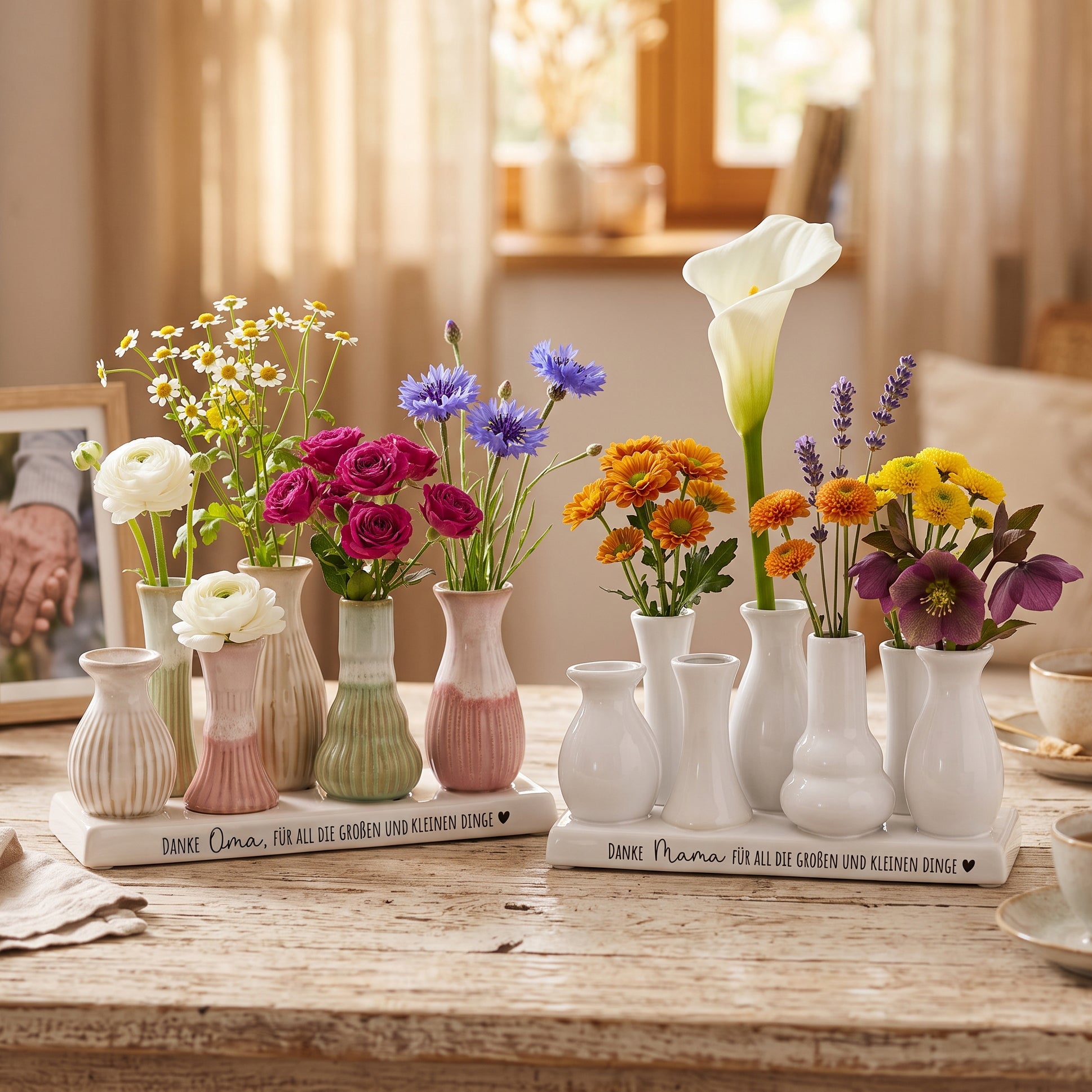 7 Väschen auf Tablett - Danke, für all die kleinen und großen Dinge - wunderwunsch
