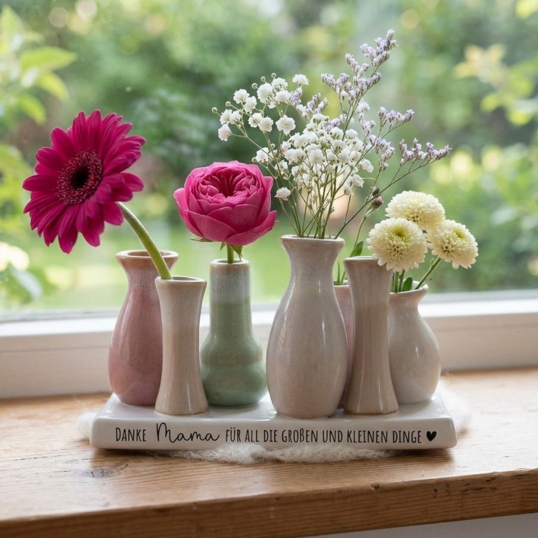 7 Väschen auf Tablett - Danke, für all die kleinen und großen Dinge - wunderwunsch