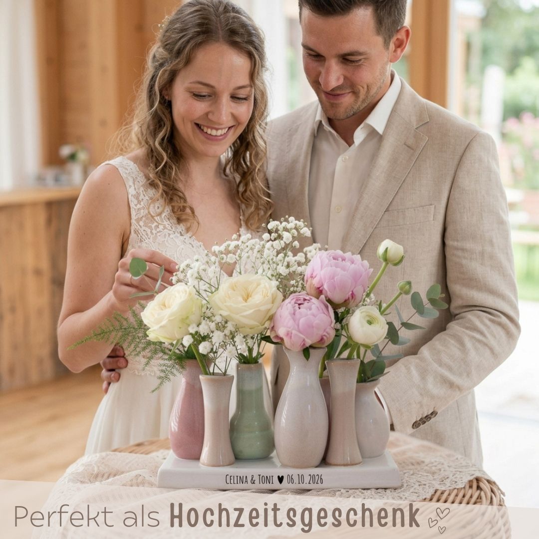 7 Väschen auf Tablett - Namen Datum - wunderwunsch