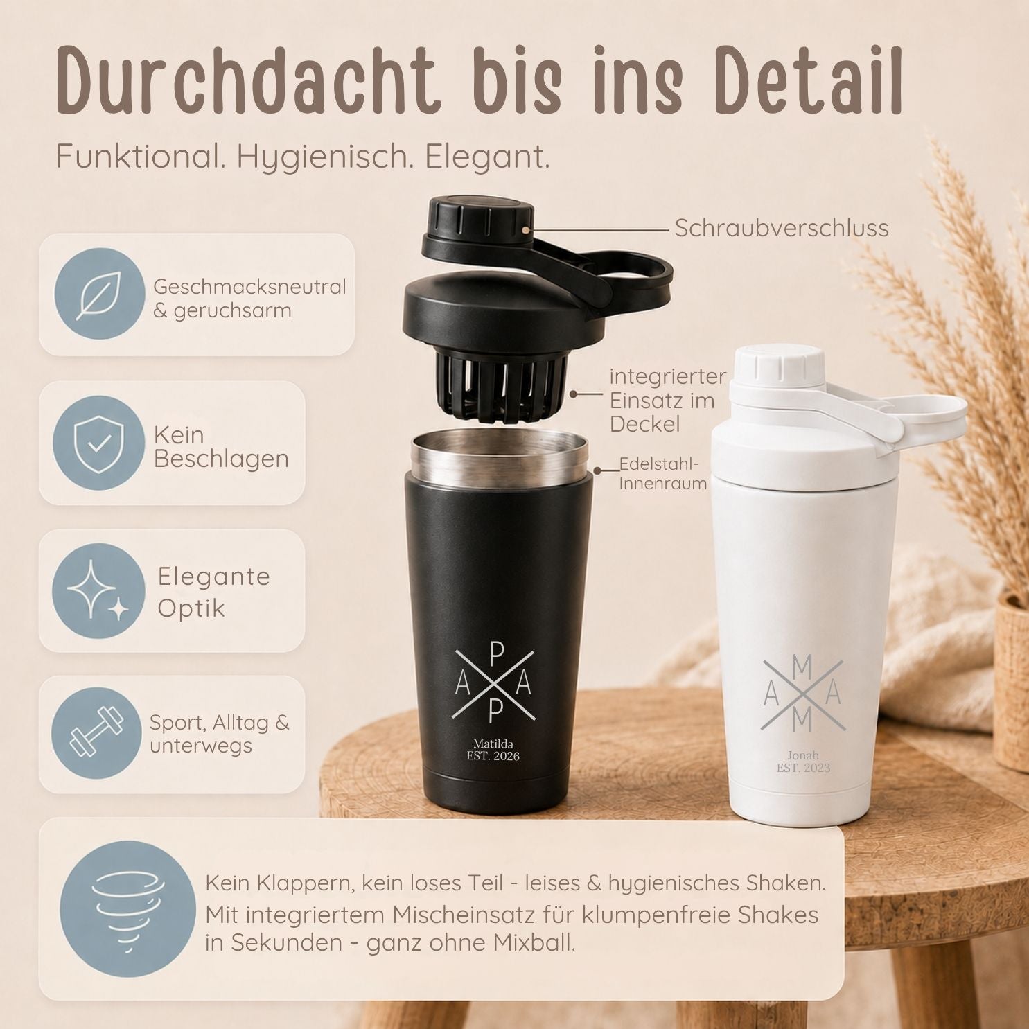 Edelstahl Shaker 700ml personalisiert - Mama/Papa