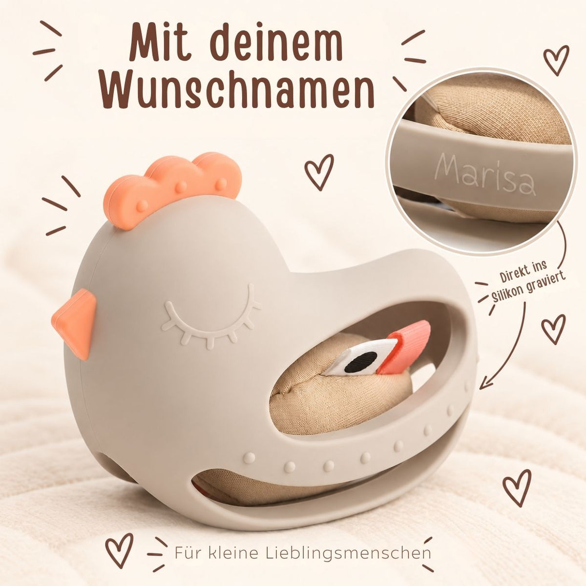 DONEBYDEER Greif- und Beißspielzeug mit Rassel - Clucky