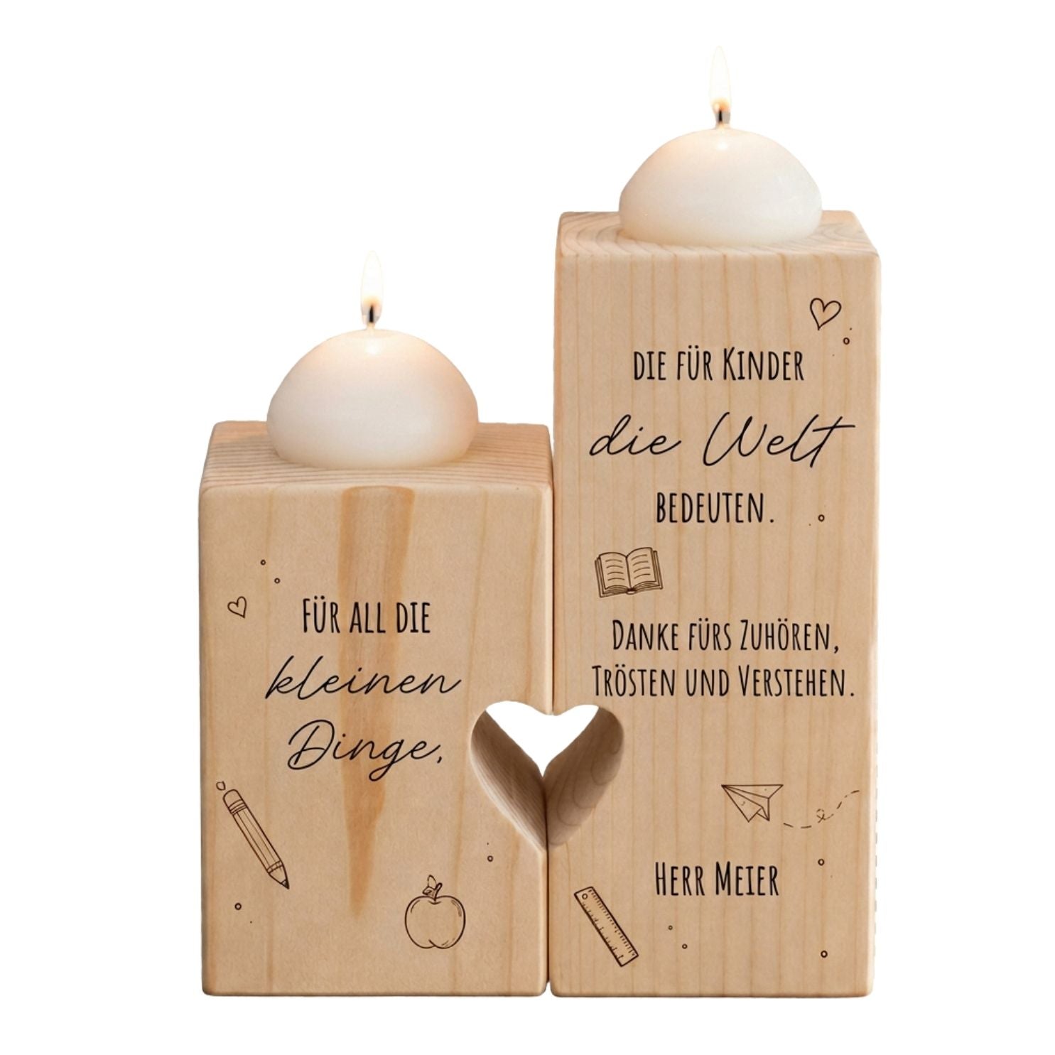 Kerzenhalter aus Holz mit Herz personalisiert - Dankeschön für Lehrer & Erzieher
