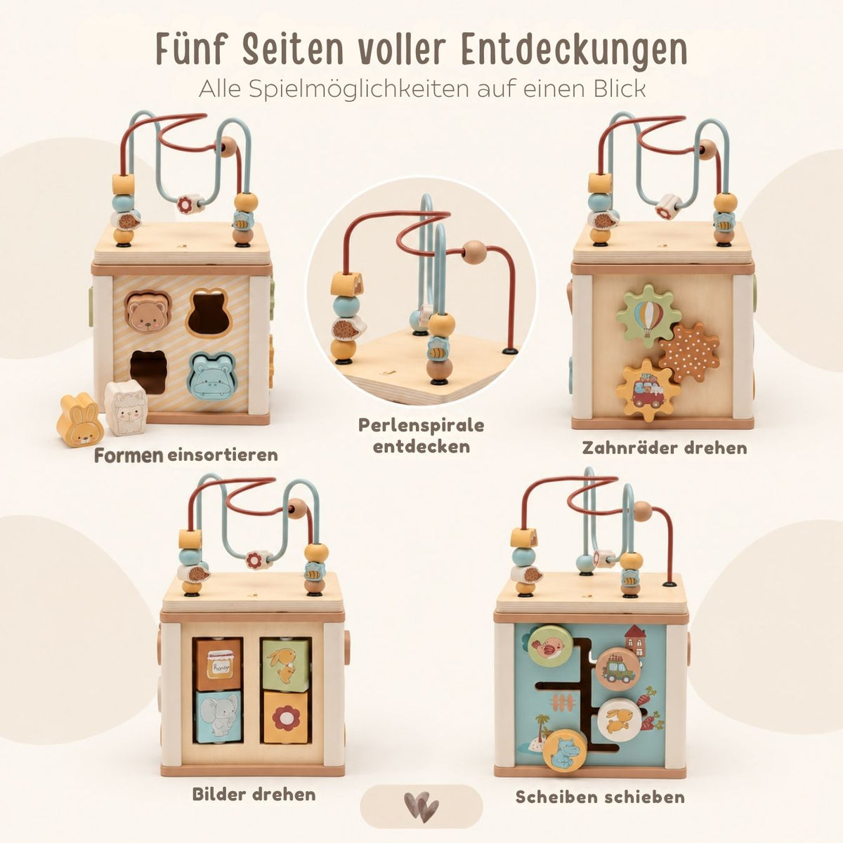 JOLLEIN Motorikwürfel aus Holz personalisiert - Tiere Jollies