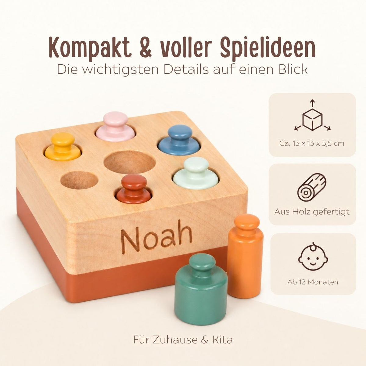 SMALL FOOT Montessori Steckpiel mit Zylindern personalisiert