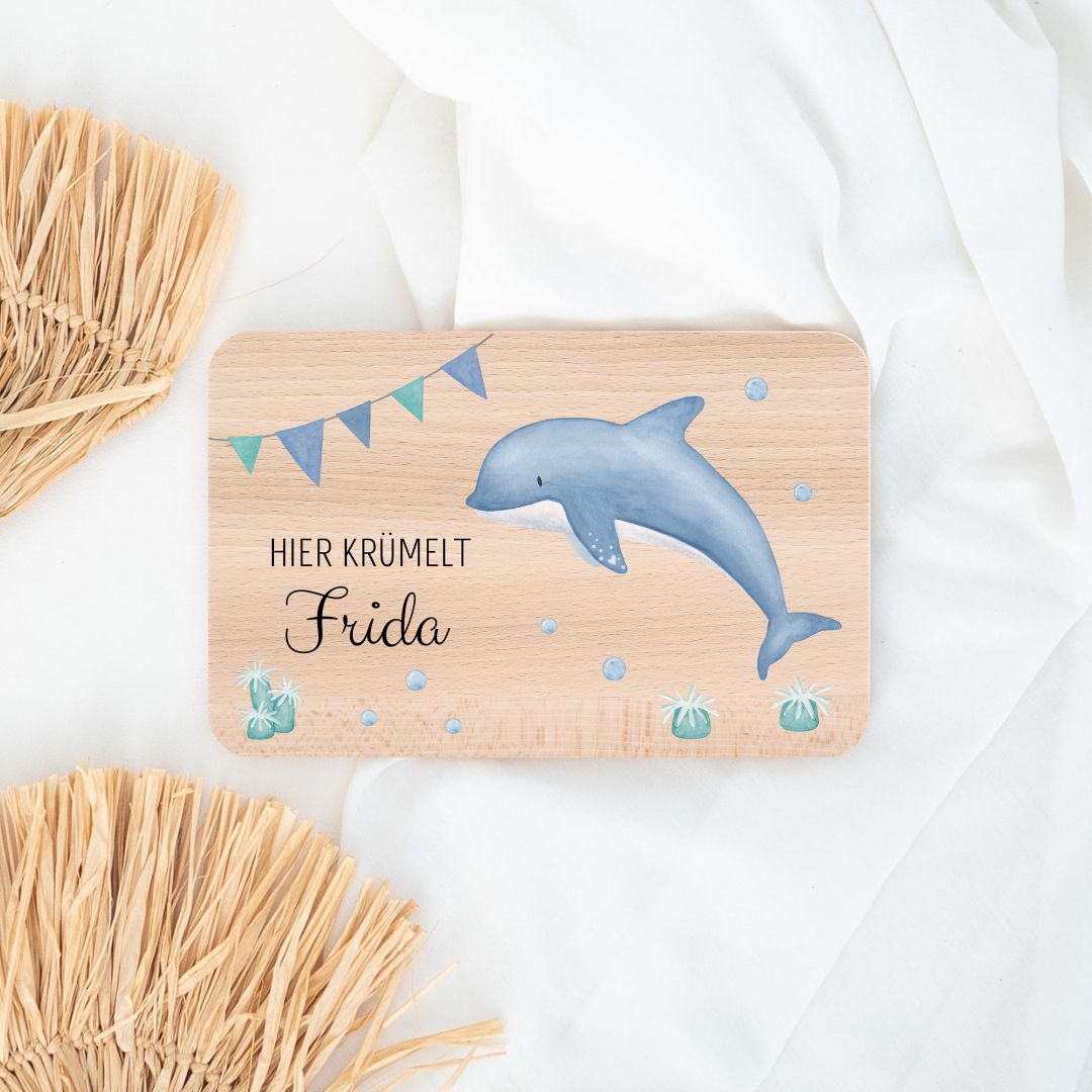 Frühstücksbrettchen personalisiert - Meerestier Girlande Aquarell