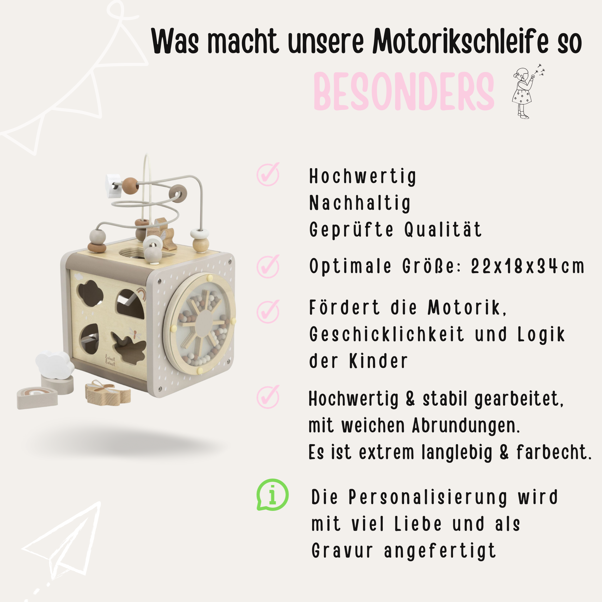 Motorikwürfel Formen personalisiert - nougat