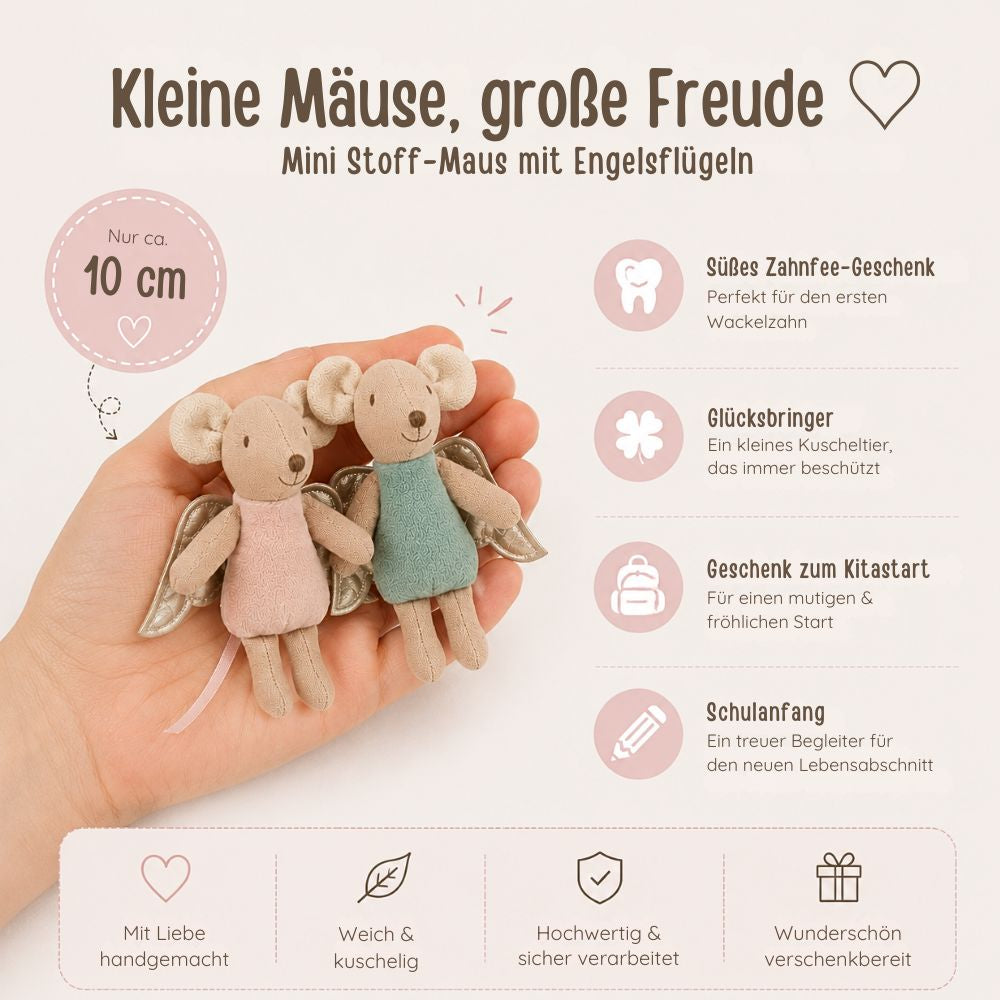 Mini Stoff-Maus mit Engelsflügeln